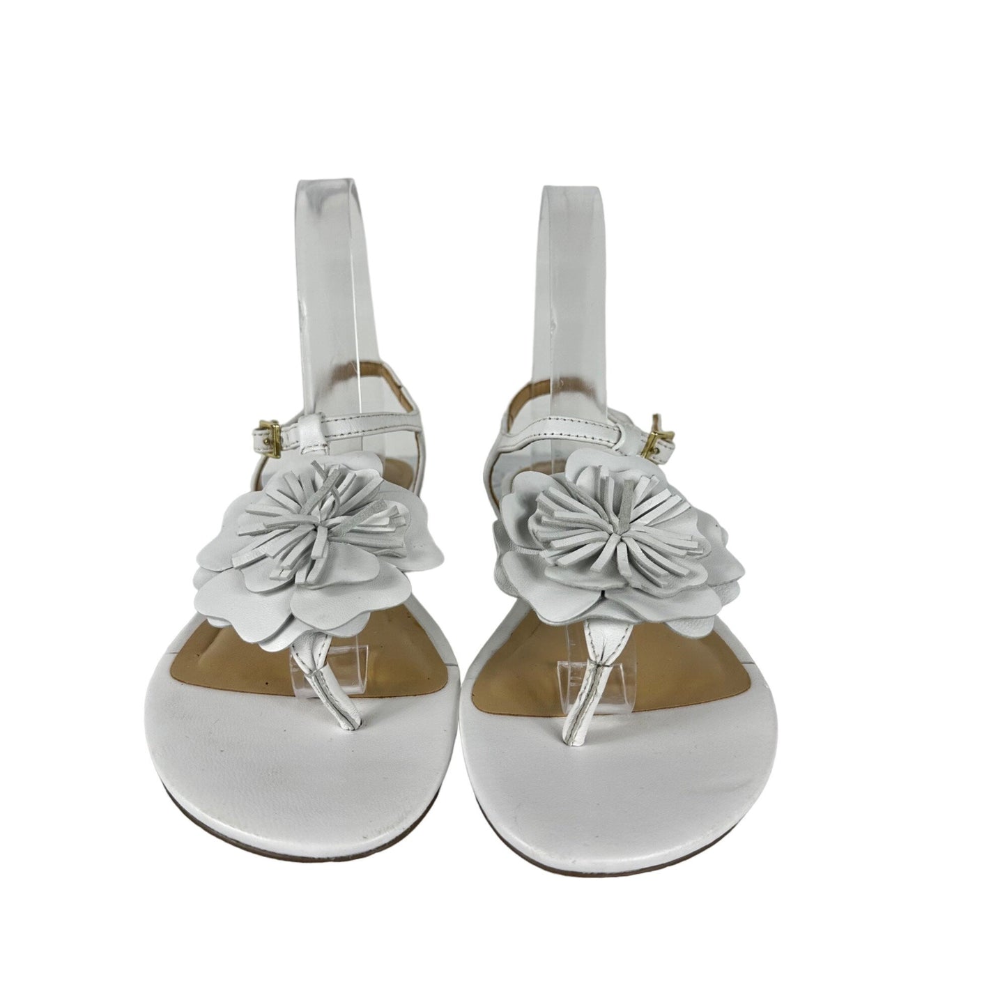 Talbots Strappy Sandal 7.5M White Flat Flower Buckle Casual Church Wear