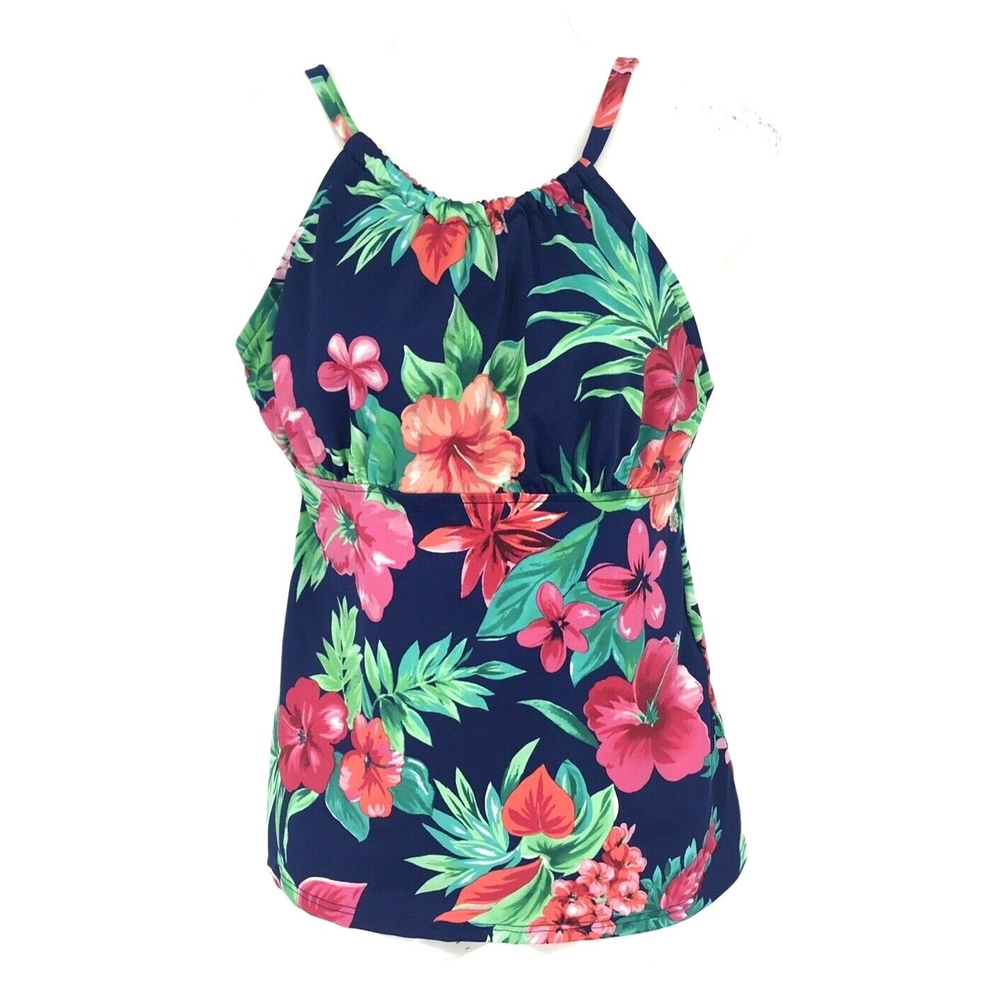 ST Johns Bay Womens 10 Tankini Built In Bra Underwire Tropical Print Adjustable