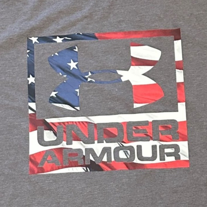 Under Armour Mens XL Patriotic Tshirt UA Heat Gear Loose Gray Flag America USA