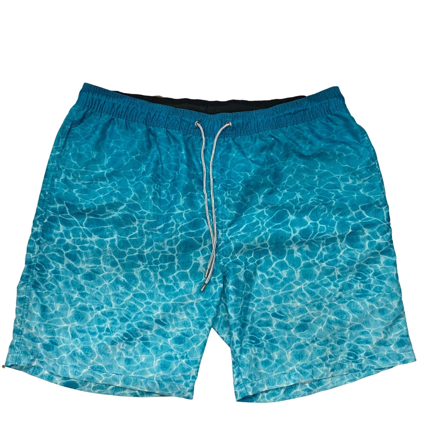 Kirkland Signature XL Mens Blue Aqua Print Swim Trunks Drawstring Pockets