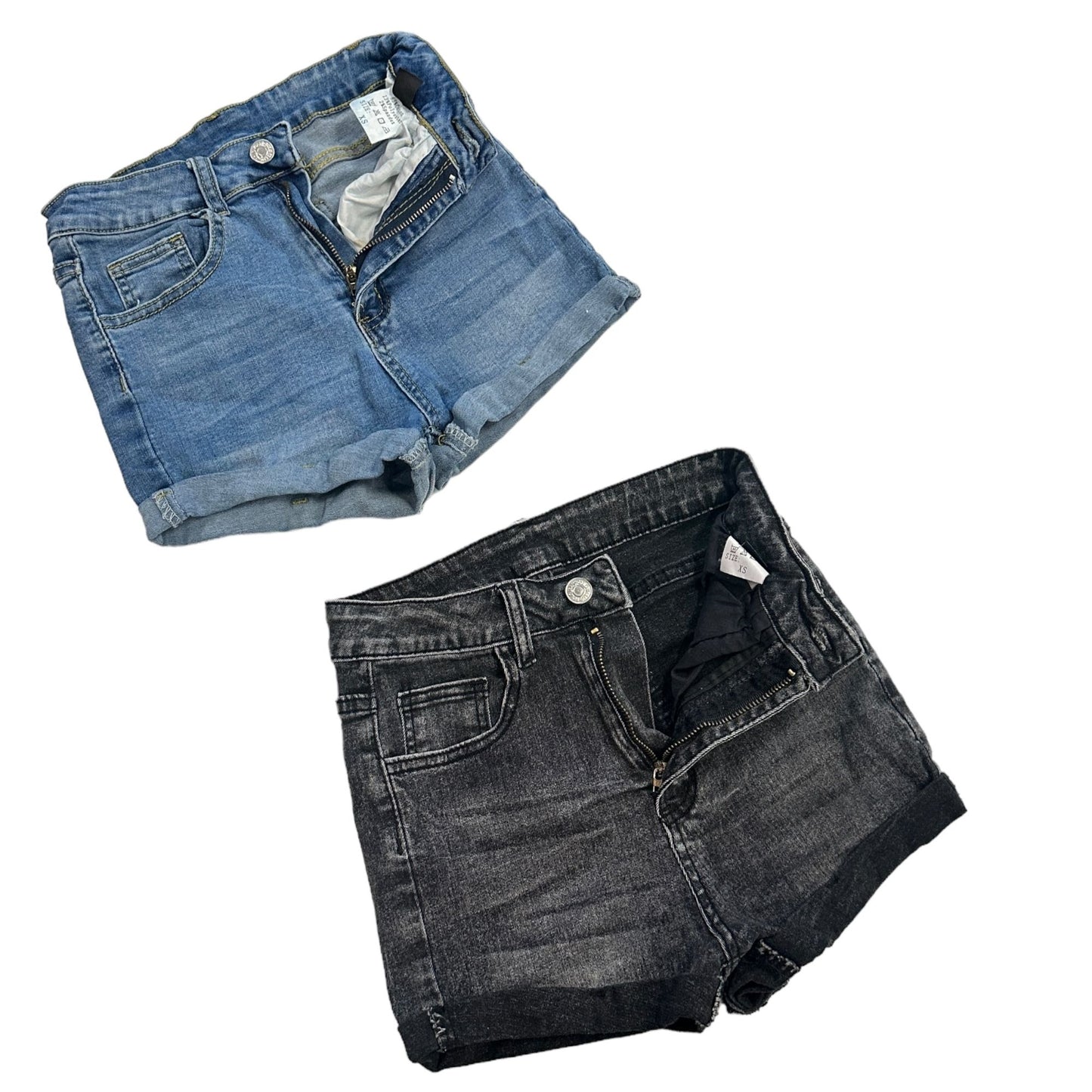 SHEIN Womens XS Blue Black Jean Shorts High Rise Cuffed Stretch - Lot of 2