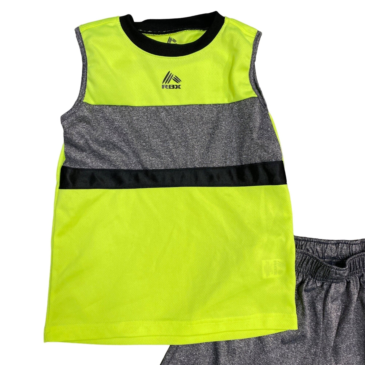 RBX 5/6 Boys Tank Top Shorts Set Athletic Athleisure Hi-Vis Yellow Gray