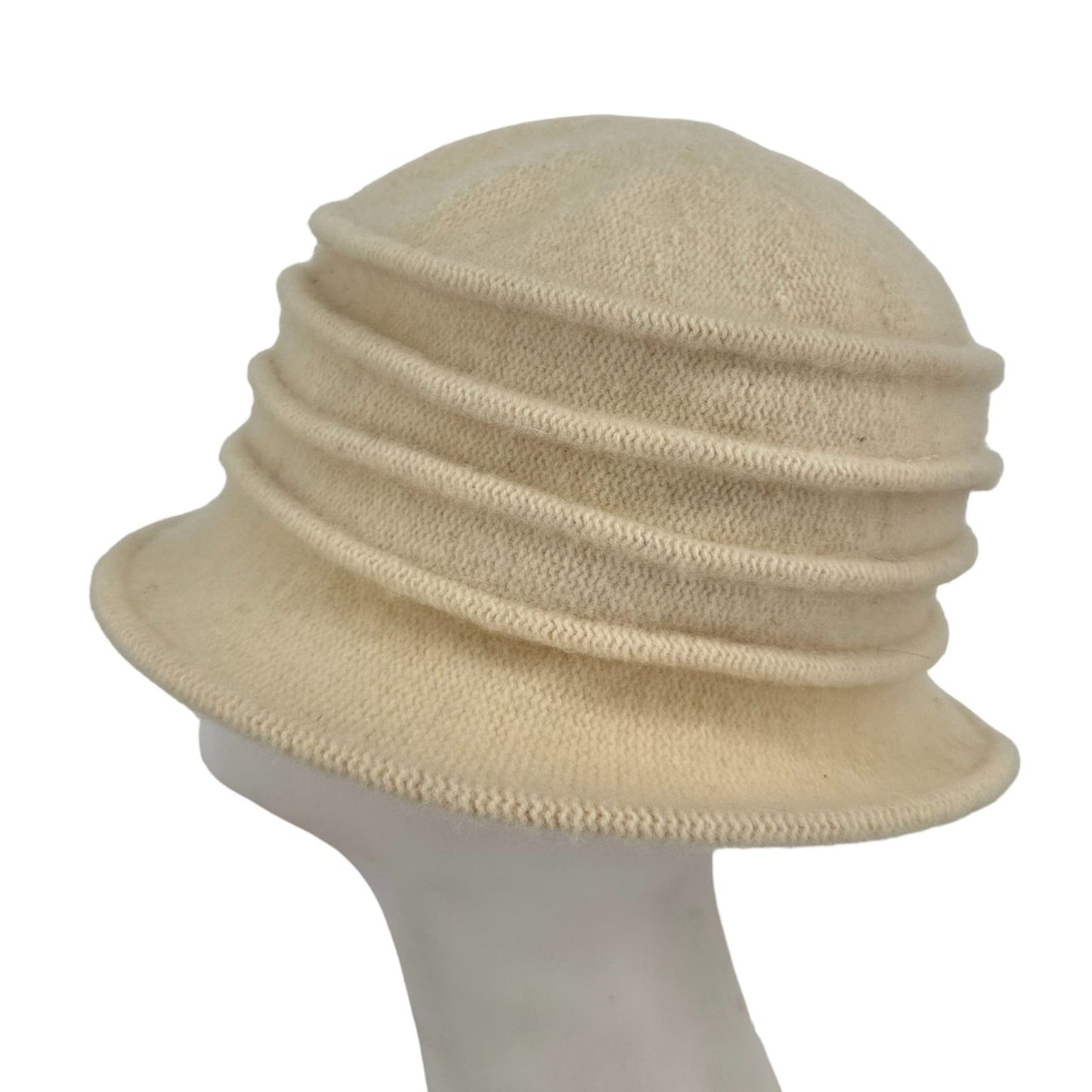 Lawliet Women Cream Cloche Hat Cap Wool Knit Gatsby Floral Accent Packable Retro