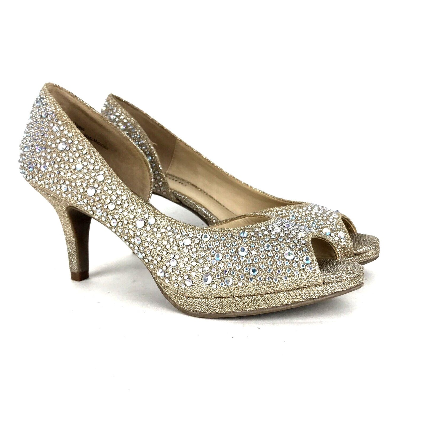 Kelly & Katie 6 Kitten Heel Shoes Sparkling Beige Wedding Formal Rhinestone Prom