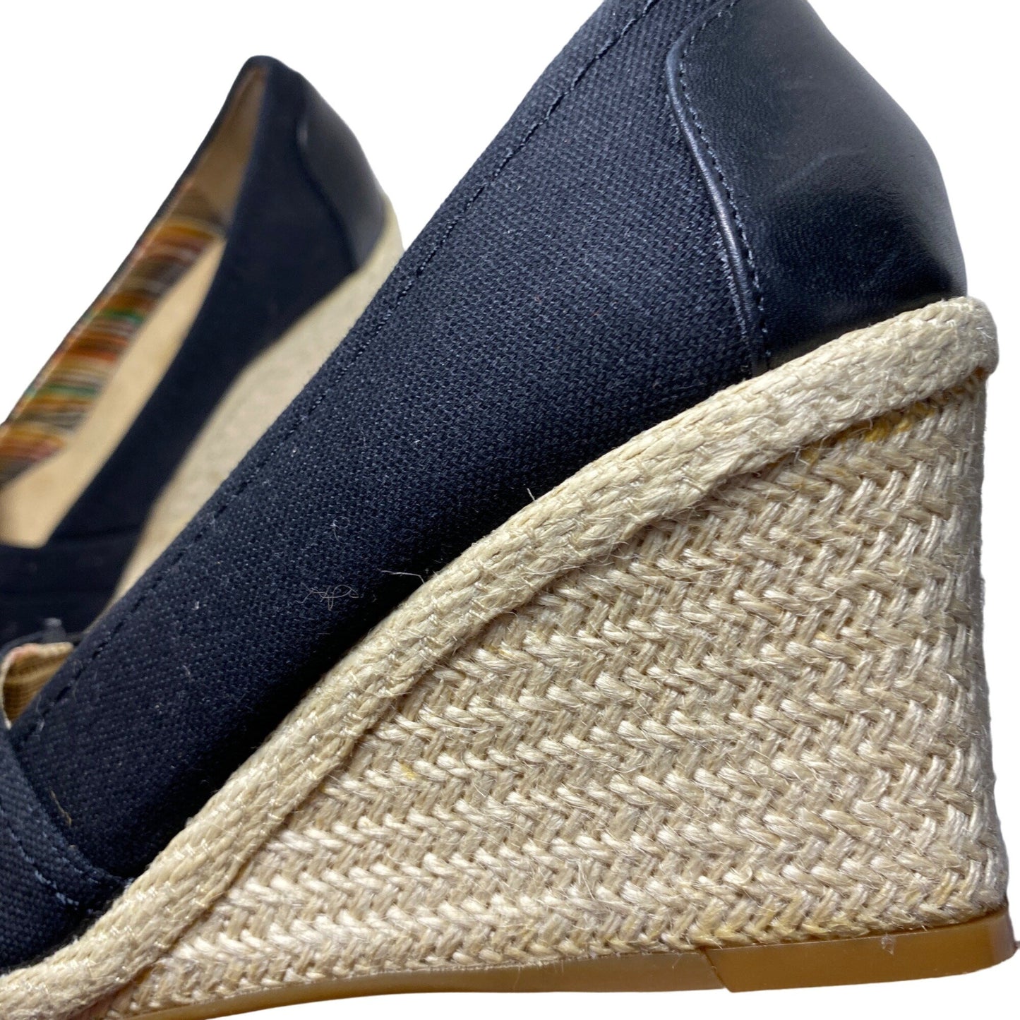 MICHELLE D 7.5 Black Espadrille Womens Open Toe Wedge Heels