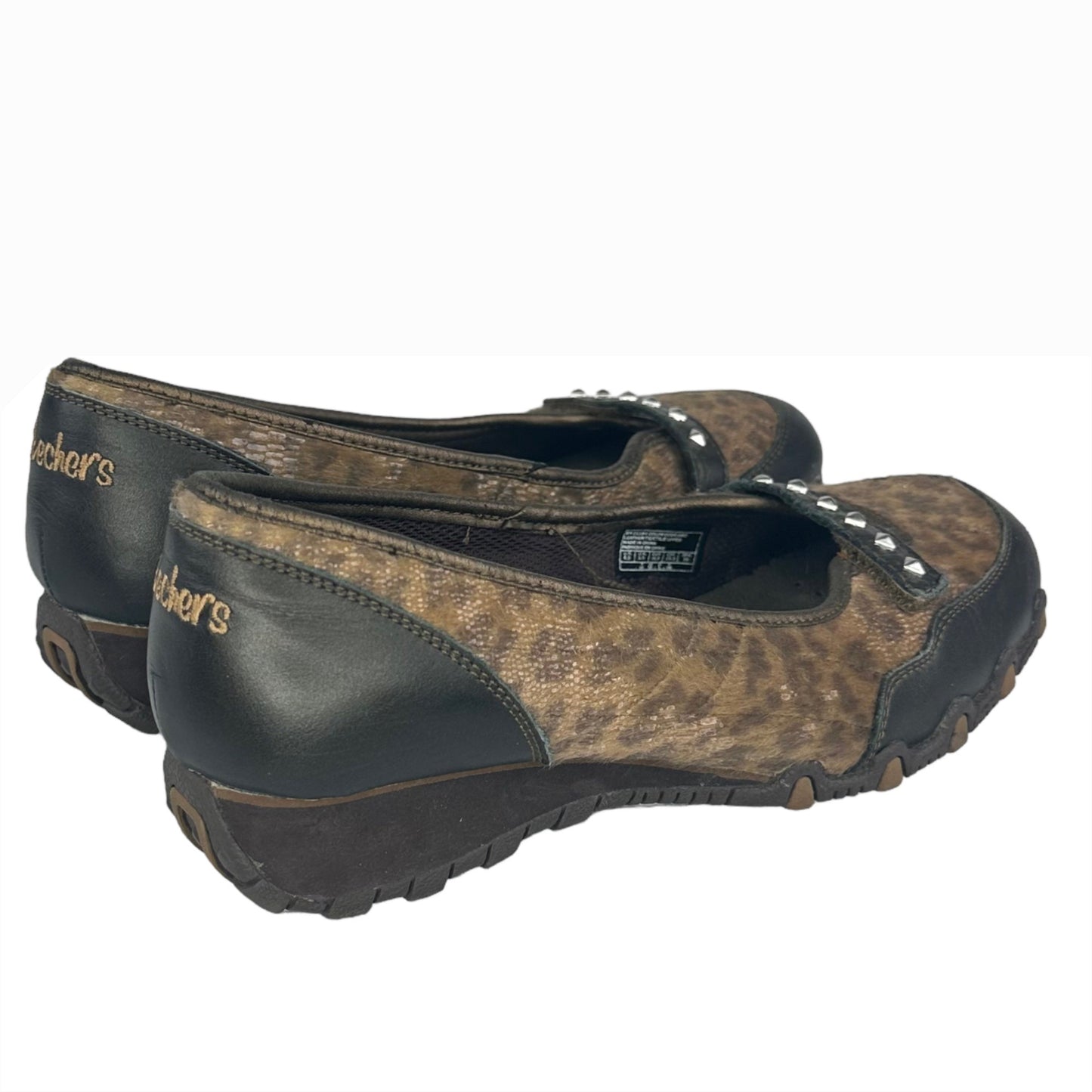 Sketchers Womens 6.5 Brown Leather Slip On Wedges Animal Print Calf Hair SN21184