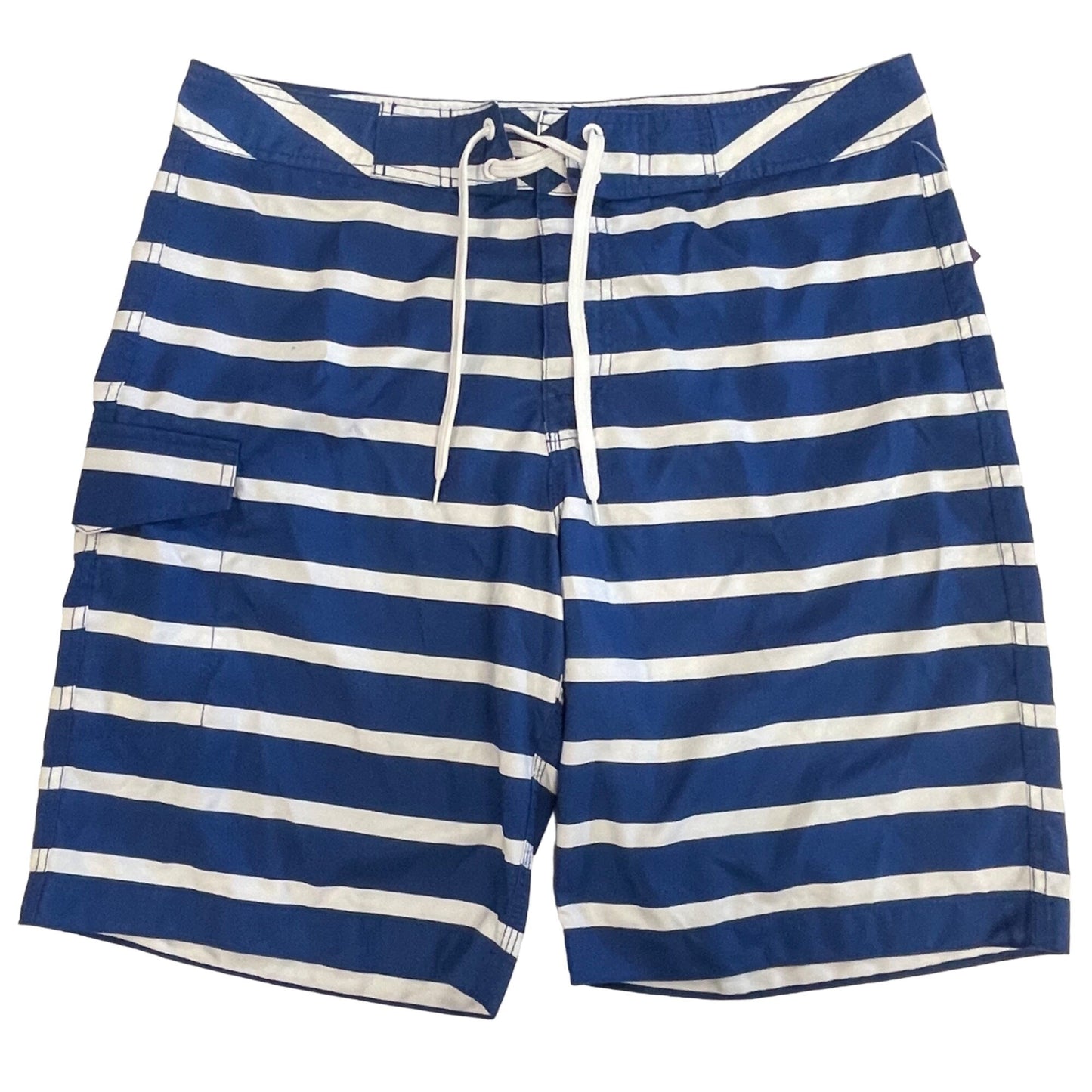 NWOT Old Navy L Blue White Striped Swim Trunks Board Shorts Pocket Drawstring