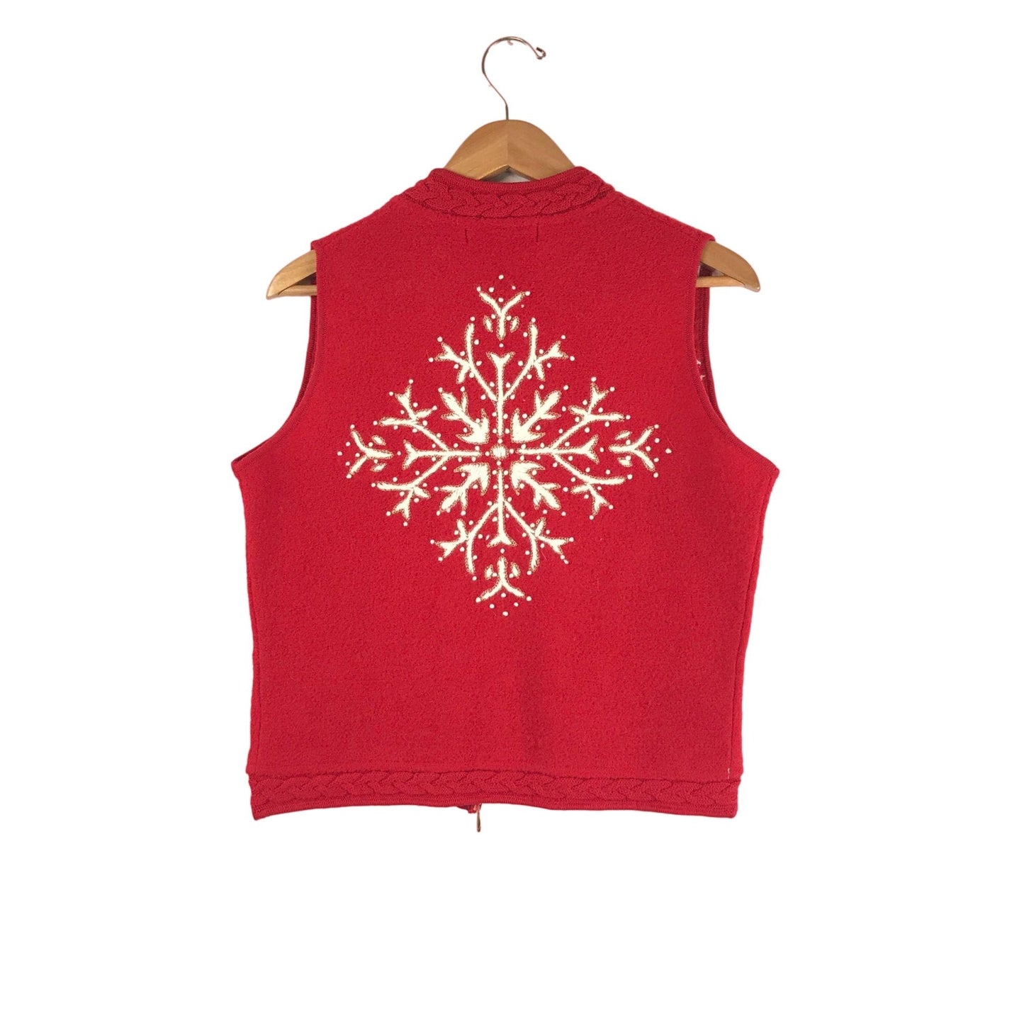 Coldwater Creek M Christmas Sweater Vest Red Snowflake Needlepoint Zip Front