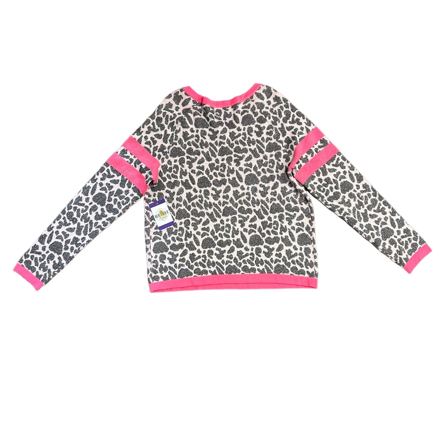 Juicy Couture Womens XL Metallic Leopard Print Pullover Sweater Pink Logo Gray