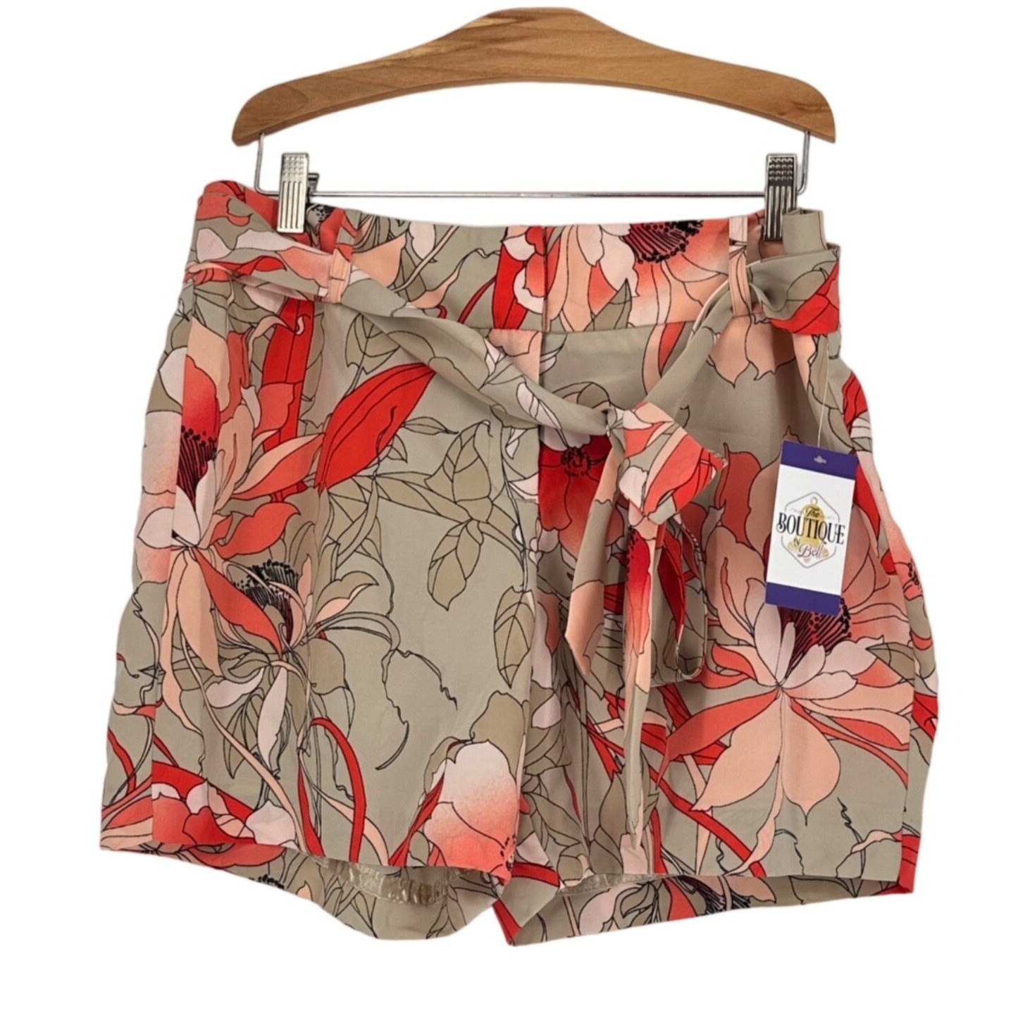 NWT Worthington 10 Floral Shorts Clay Combo Coral Pink Dressy Belt Modern Fit