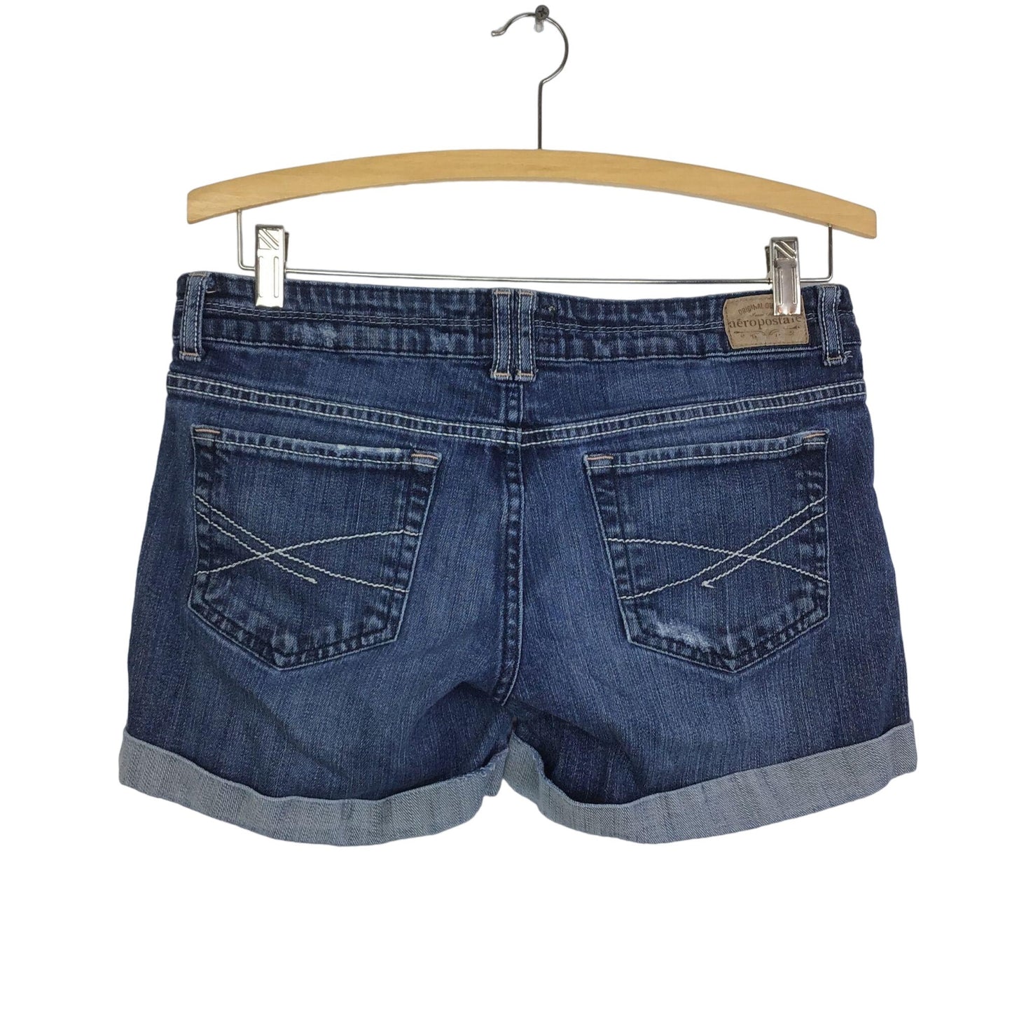 Aeropostale 5/6 Denim Jean Shorts Rolled Cuffs 4.5" Inseam Low Rise Medium Wash