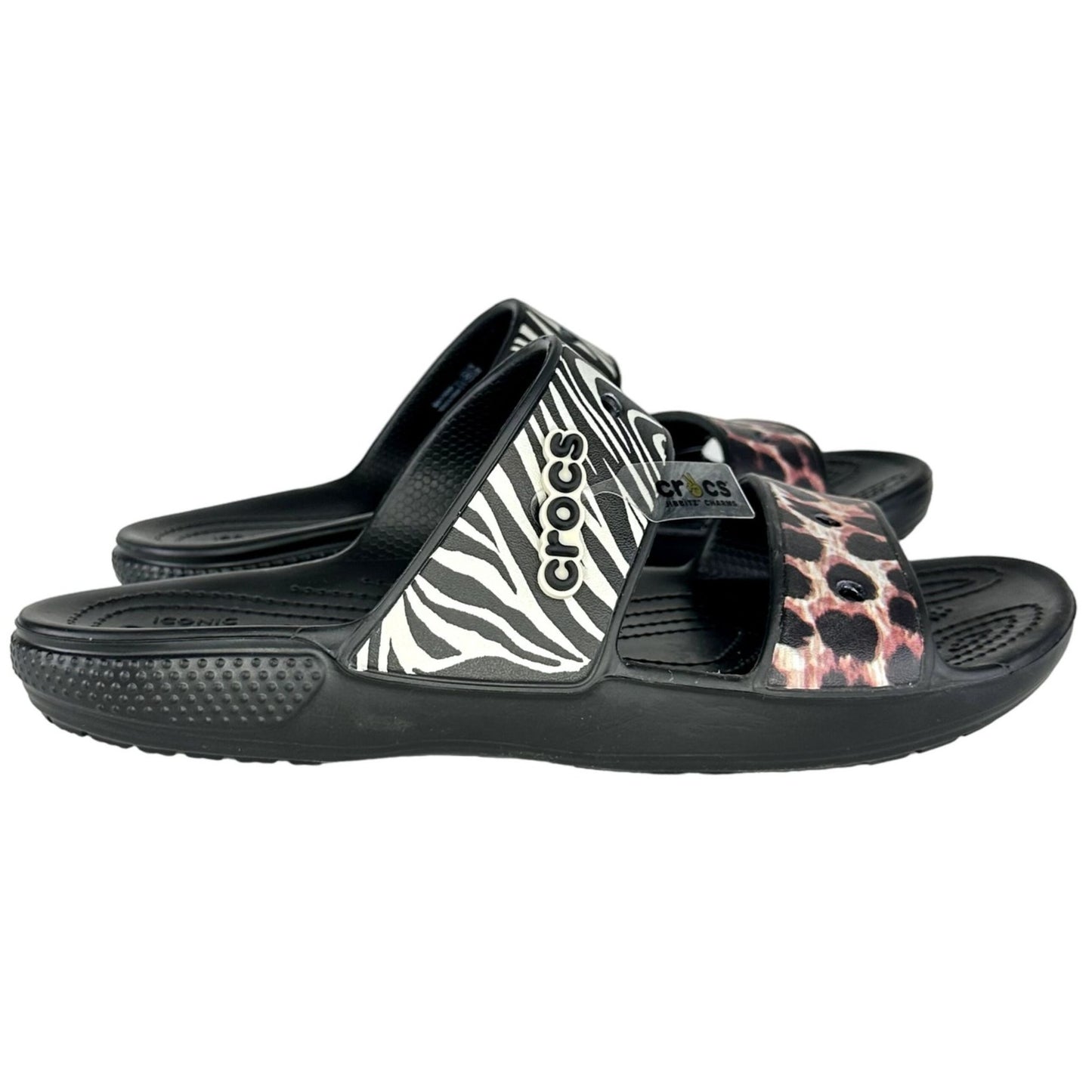 NWT Crocs Womens 11 Animal Remix Two-Strap Slide On Sandals Open Toe Comfort