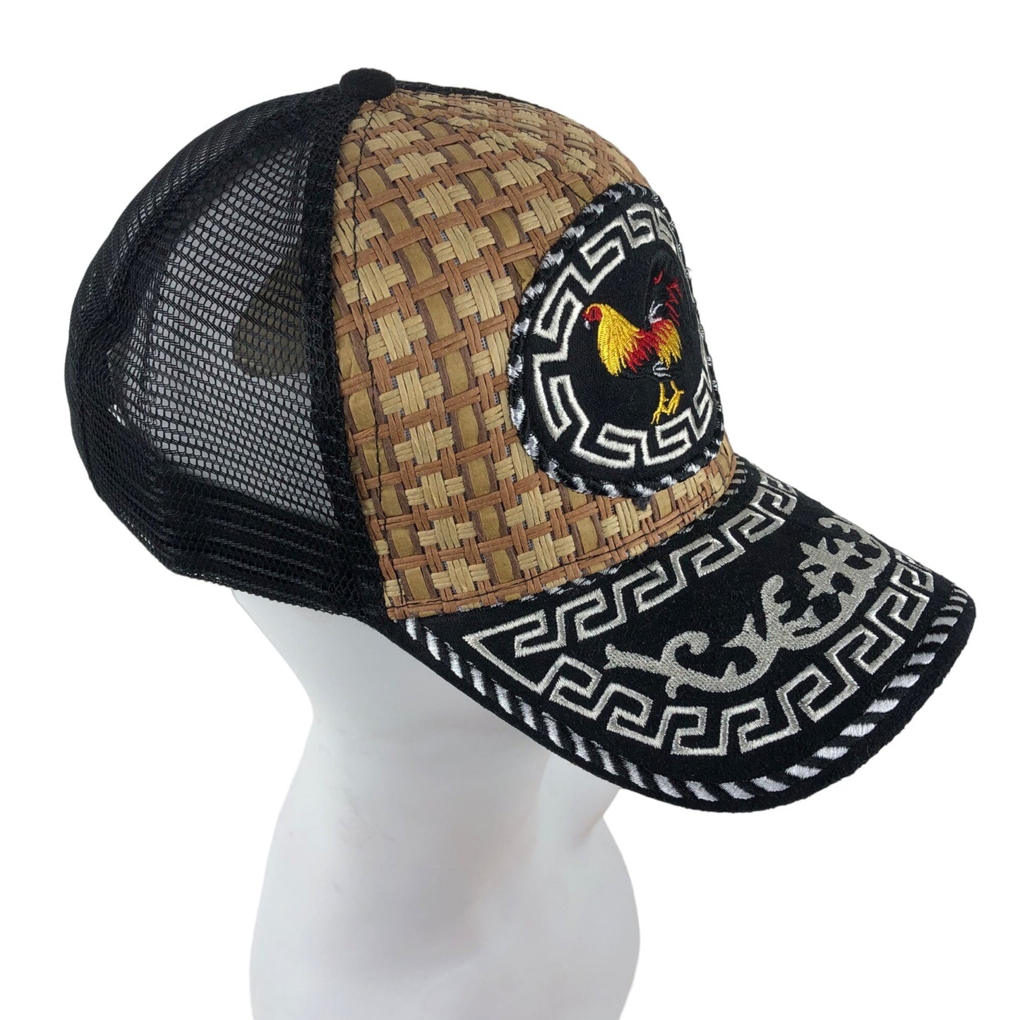 Western Cowboy Style Hat Snapback Trucker Embroidered Rooster Woven Straw Cock