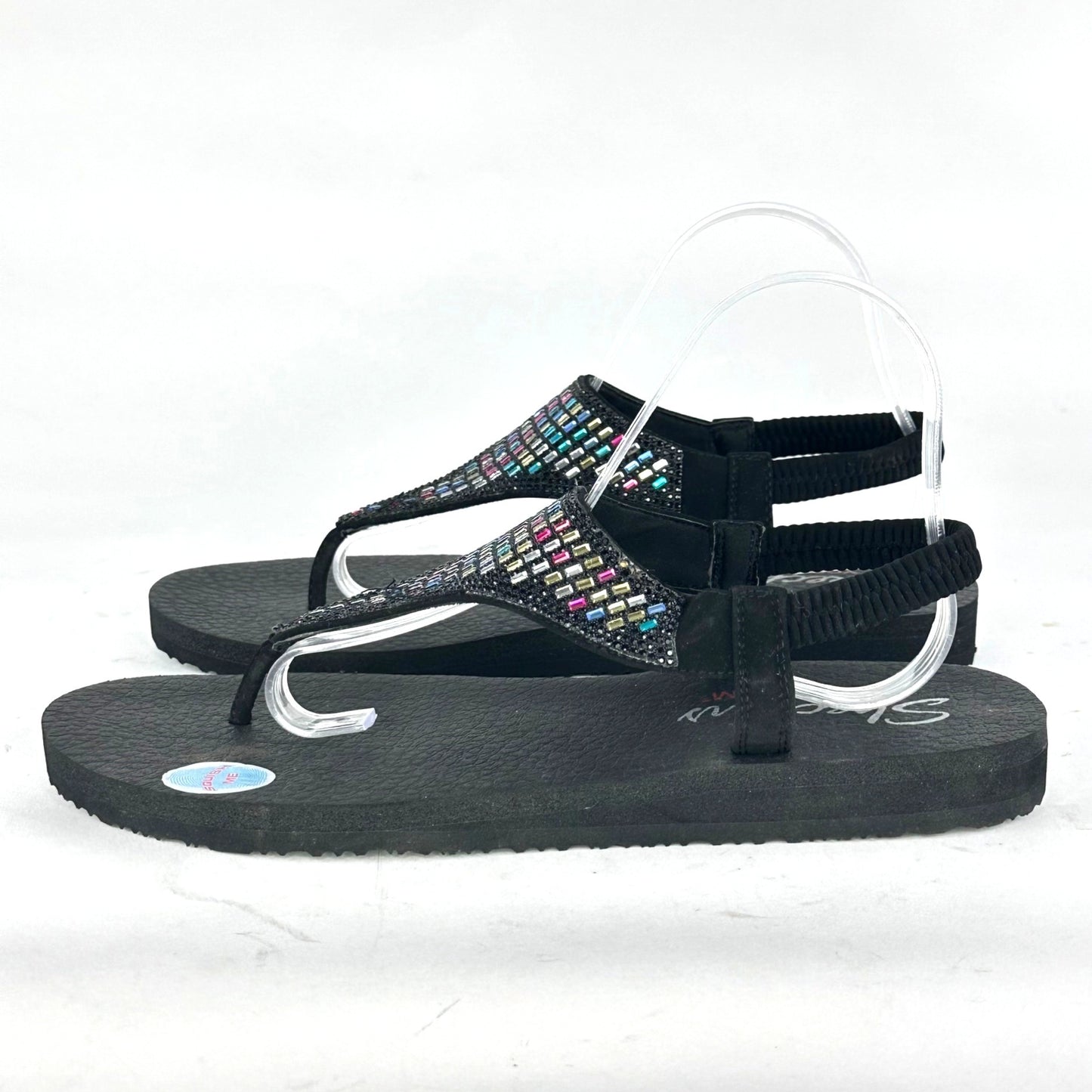 Skechers Yoga Foam Womens 11 Sandal Multicolor Sparkle Thong Slingback 31560