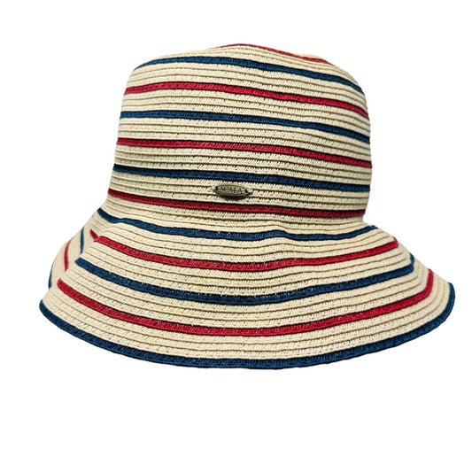 Vintage Scala Womens Bucket Sun Hat One Size Red White Blue Cap Summer Wear