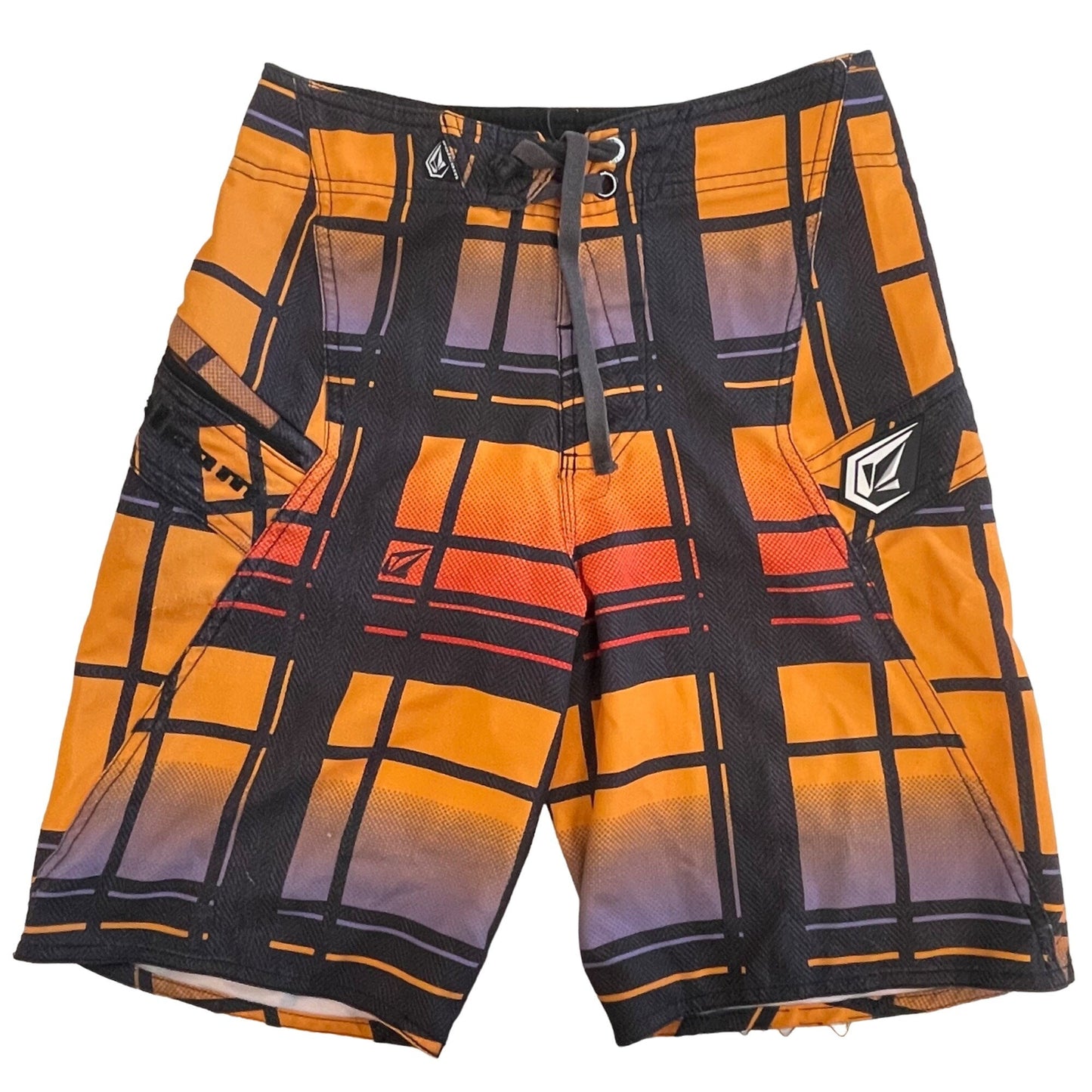 Volcom Boys 10 Armstrong Print Orange Boardshorts Swim Trunks Surf 4 Way Stretch