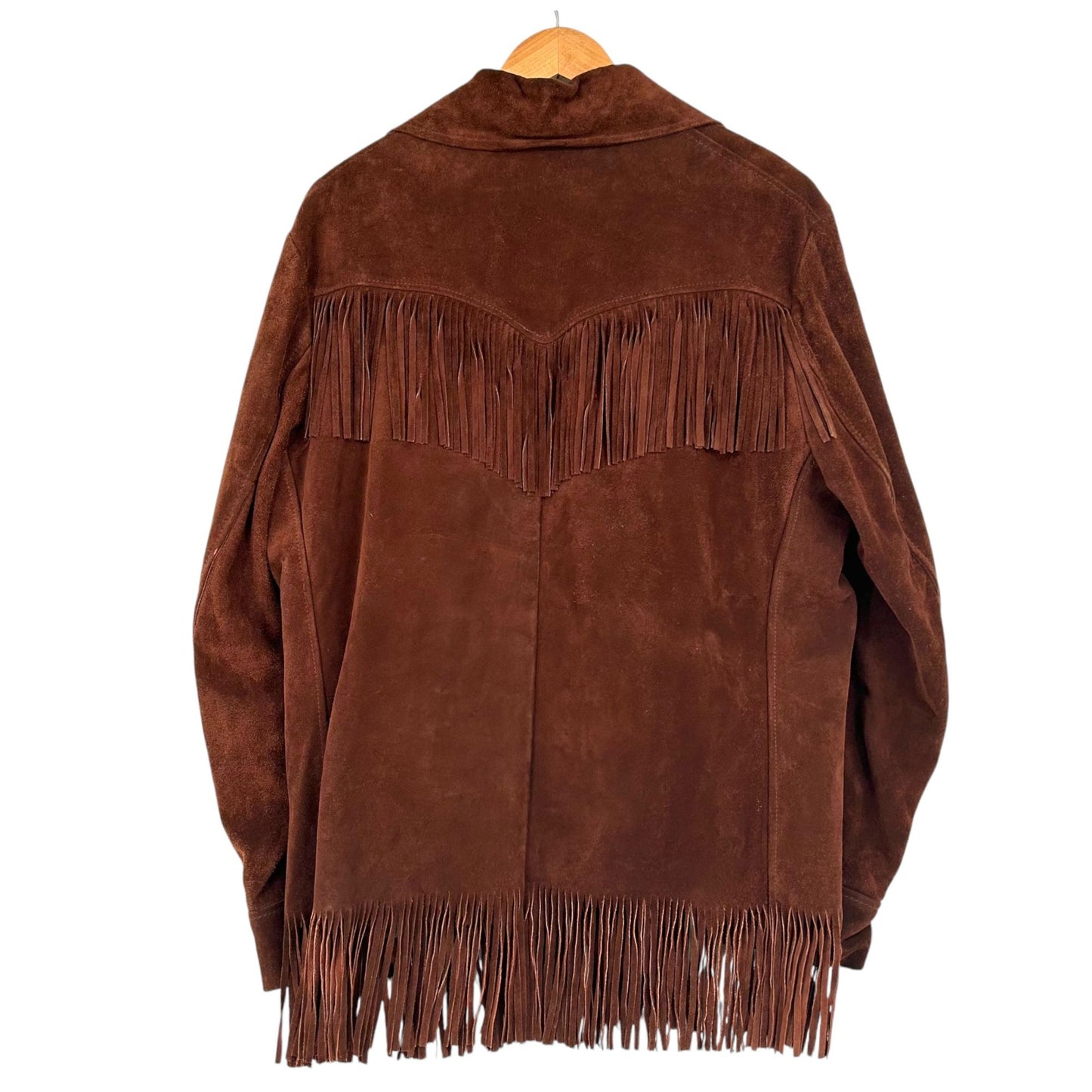 Vintage Sears Western Fringe Coat BOHO Cowboy Suede Leather Jacket Mens 44 Tall