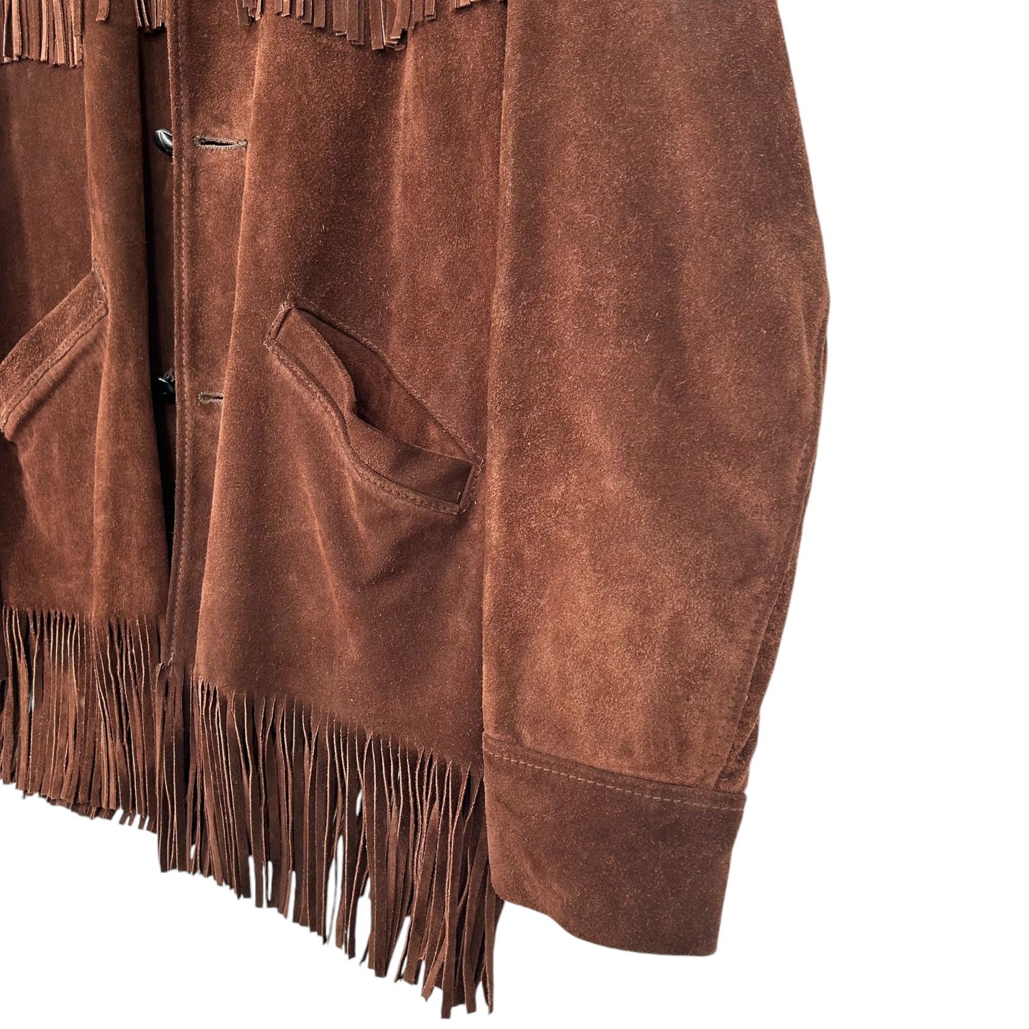 Vintage Sears Western Fringe Coat BOHO Cowboy Suede Leather Jacket Mens 44 Tall