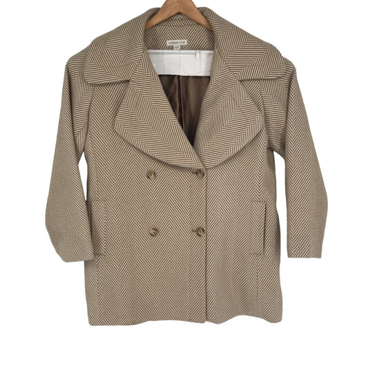 Coldwater Creek Pea Coat Womens XL Tan Double Breasted Front Button Pockets
