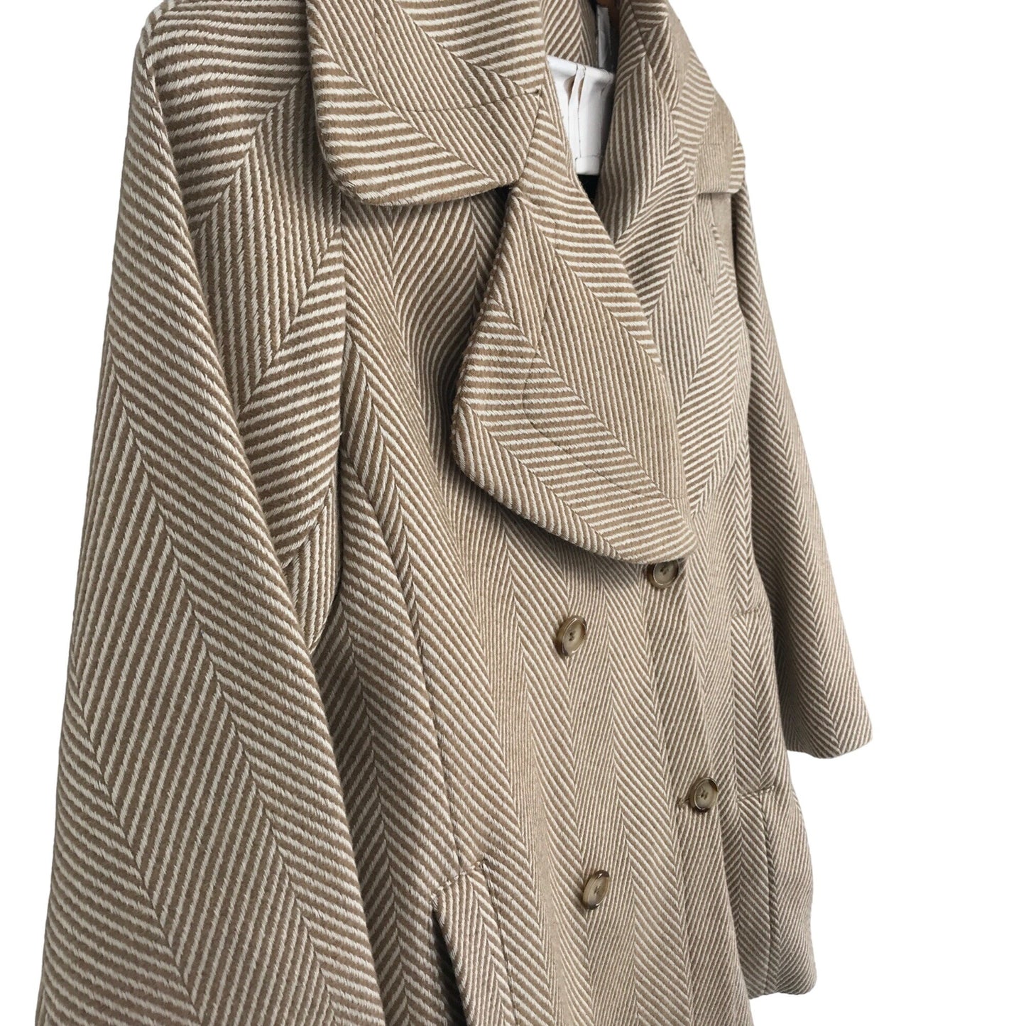 Coldwater Creek Pea Coat Womens XL Tan Double Breasted Front Button Pockets