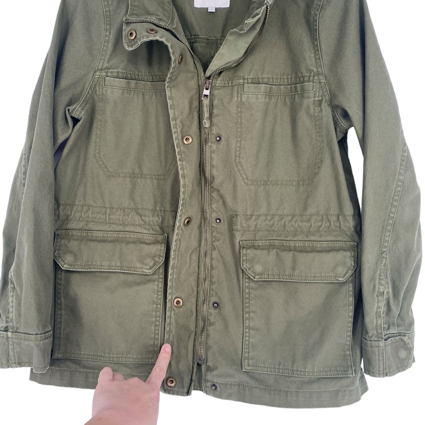 Madewell Womens M Olive Green Passage Military Utility Cargo Jacket Full Zip