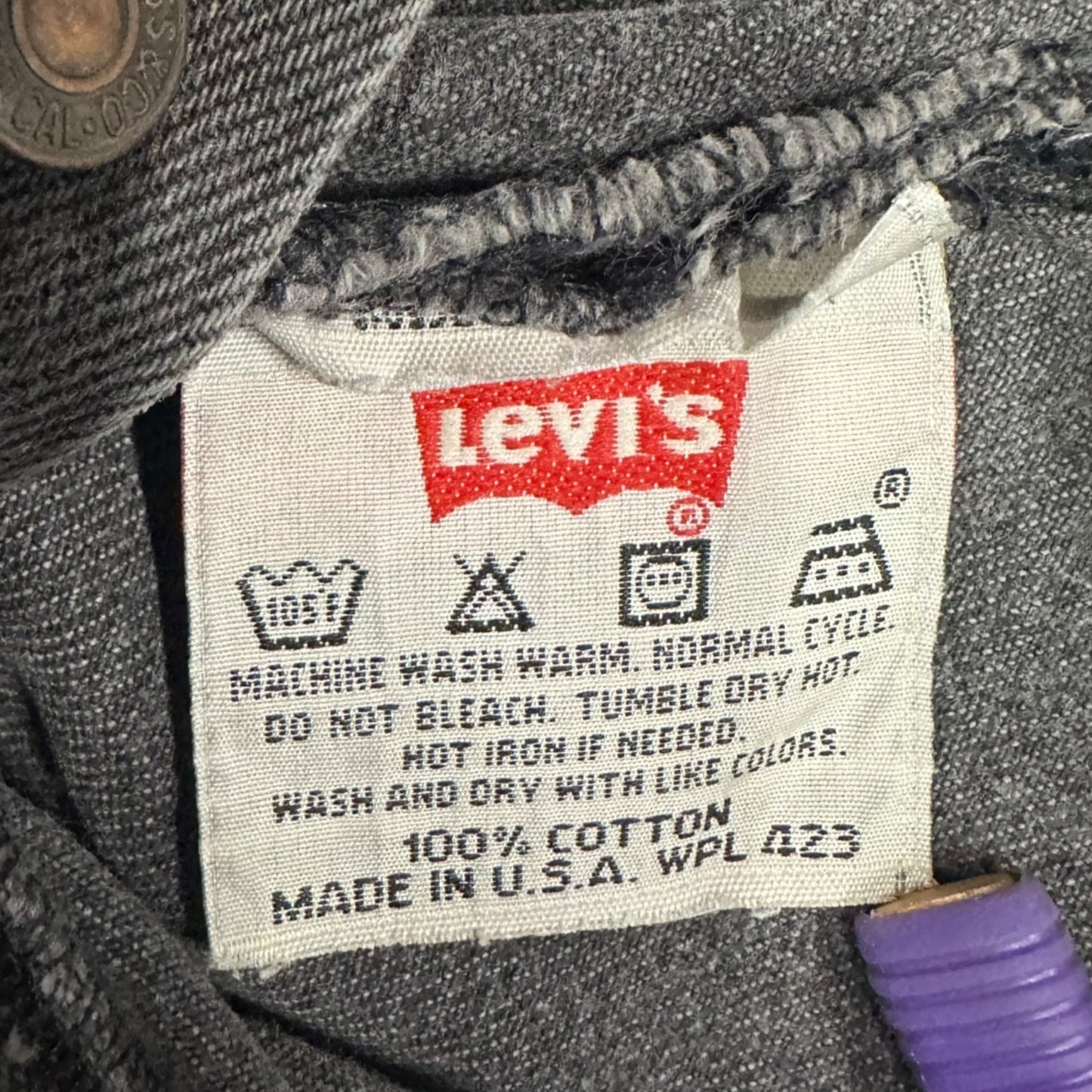 Vintage 90 Levis 501 Jeans 34x32 Button-Fly Faded Dark Black Wash Denim USA Made