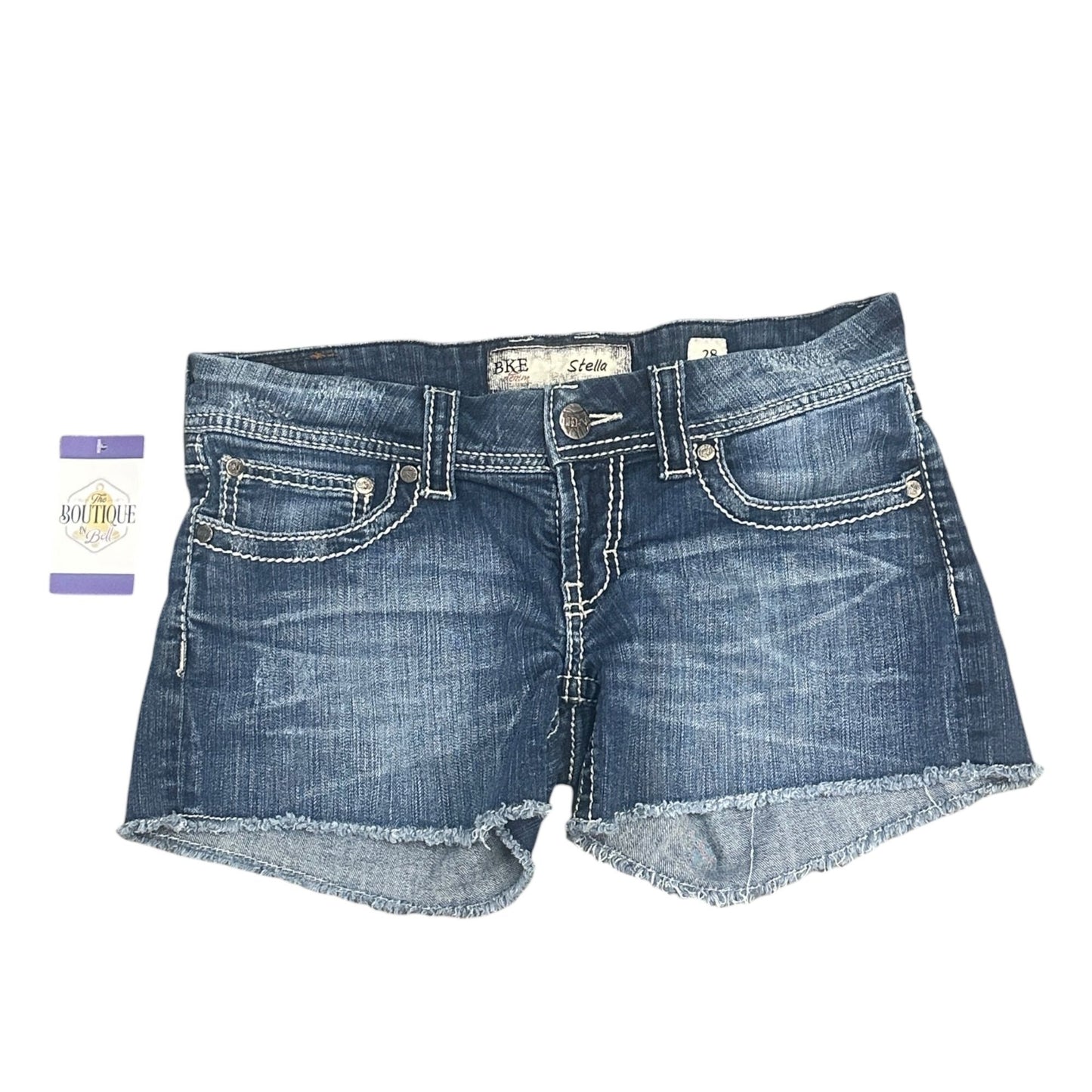 BKE Denim Stella Womens 28  Jean Shorts Distressed Raw Frayed Hem Stretch