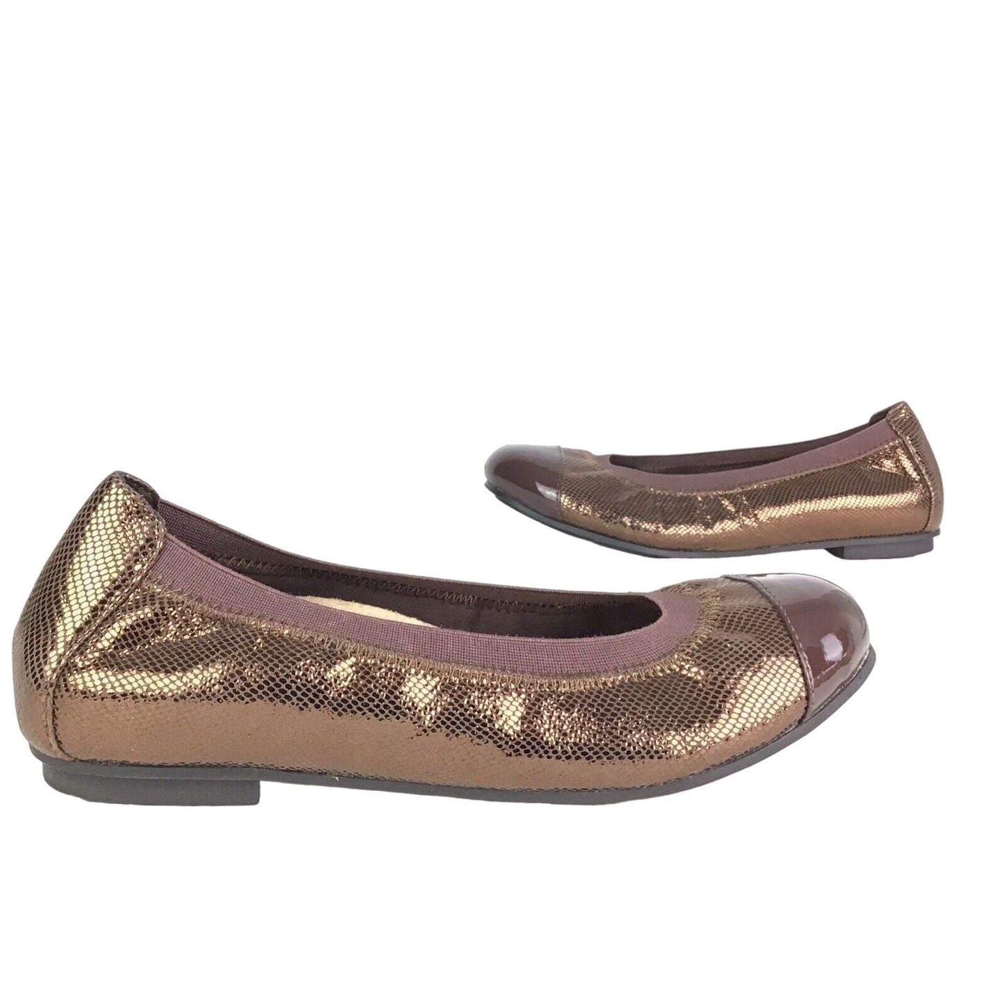 Vionic Womens 6 Allora Brown Ballet Flats Metallic Comfort Orthoheel Footbed