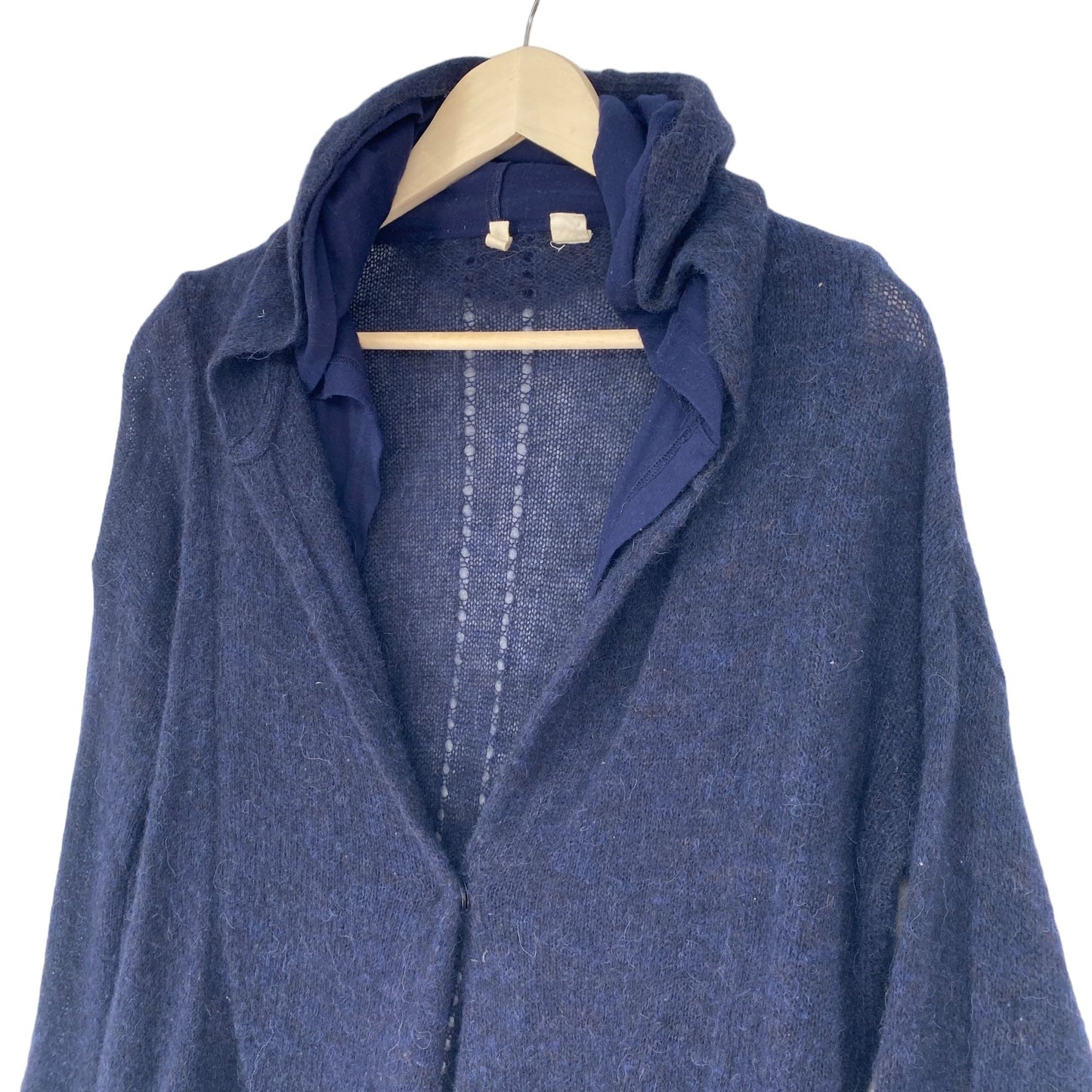 Anthropologie Moth Womens S Navy Blue Cardigan Hoodie Sweater Alpaca Wool