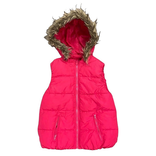 Justice 14 Pink Puffer Vest Faux Fur Lined Full Zip Removable Hoodie Girls