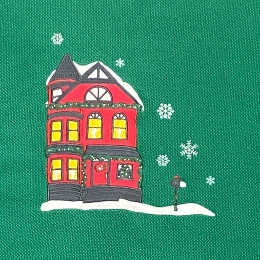 Westbound XL Green Christmas Tshirt Long Sleeve Snowflakes Townhouse Crew Neck