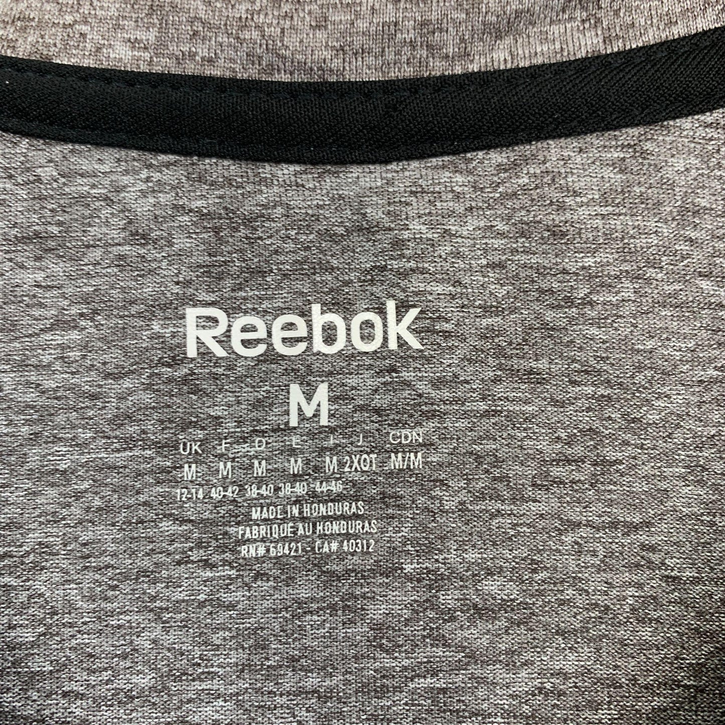 Reebok M Athletic Gray TShirt Dry Moisture Wicking Short Sleeve VNeck Workout