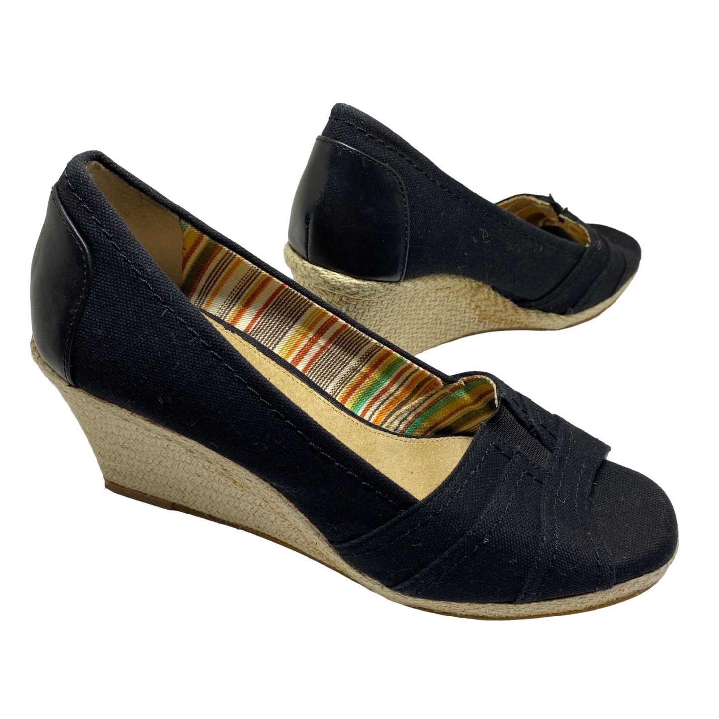 MICHELLE D 7.5 Black Espadrille Womens Open Toe Wedge Heels