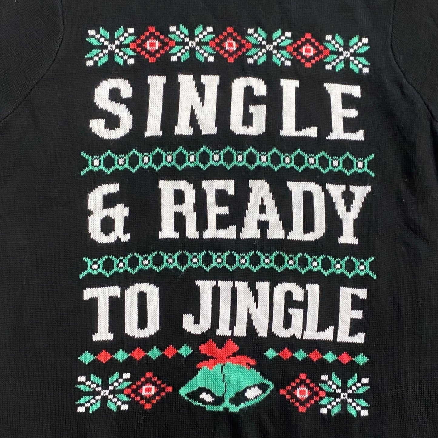 Tipsy Elves Black Christmas Sweater "Single & Ready to Jingle" Mens M