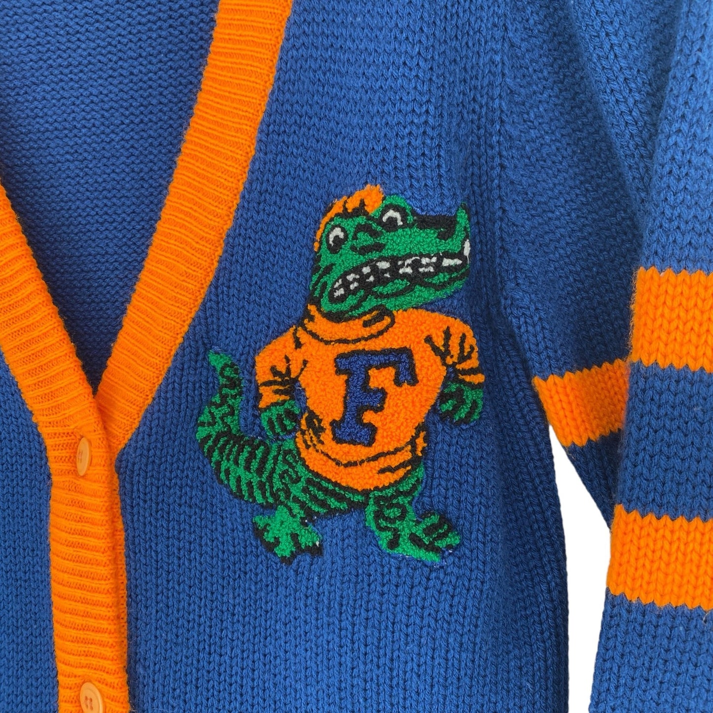 Vintage 70s Odyssey Men L Blue Cardigan Sweater UF Gators Albert Preppy Academia