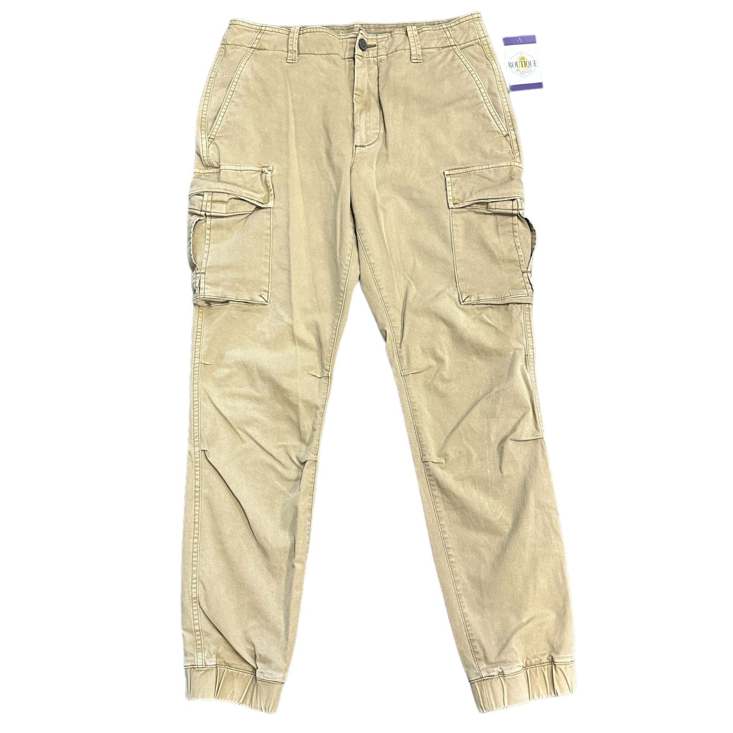 Old Navy Jogger Cargo Pants Mens 30 Khaki Beige Tapered Stretch Button Closure