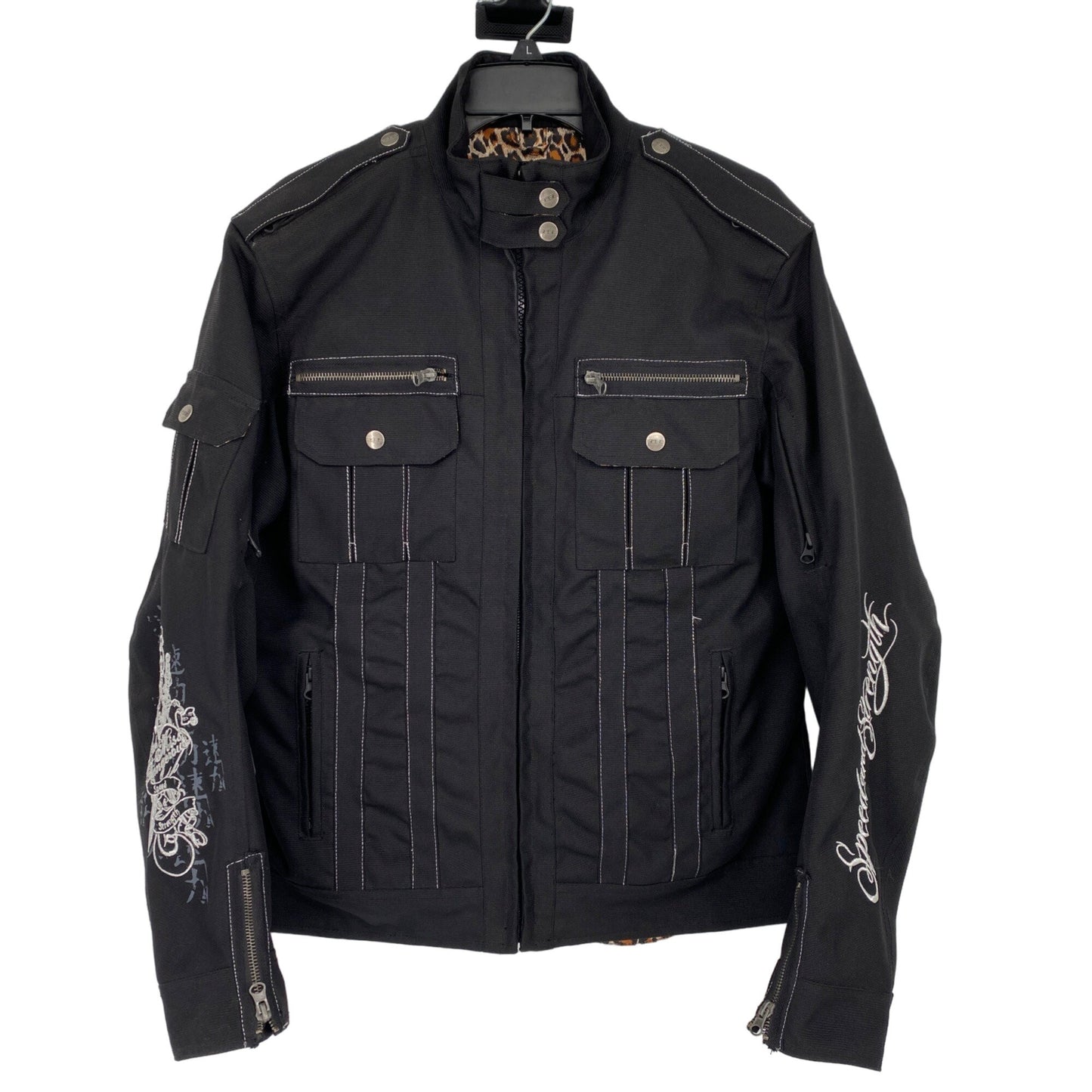 Speed and Strength L Black Motorcycle Jacket Embroidered “Little Miss Dangerous”