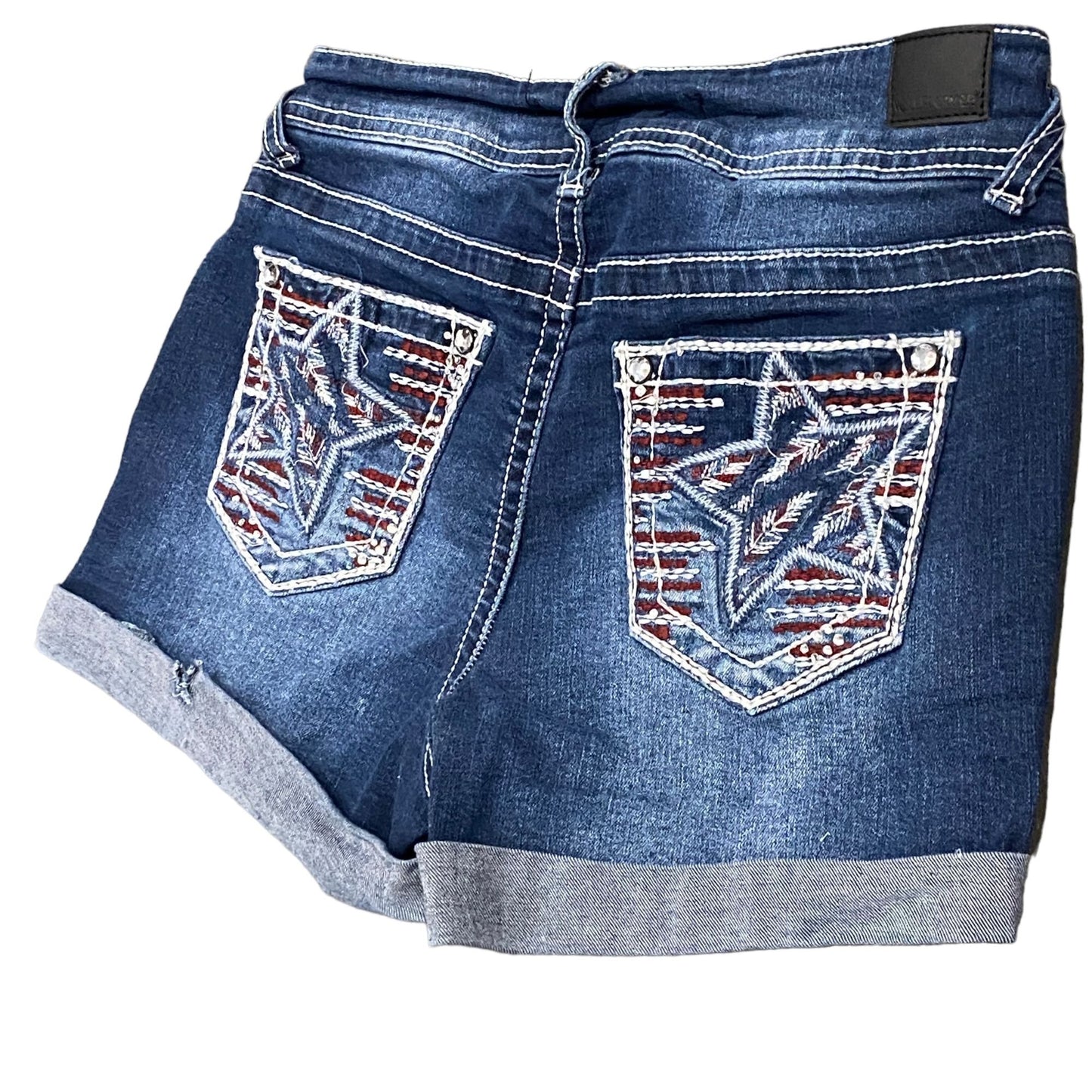 WallFlower 1 Luscious Curvy Fit Patriotic Bling Star Thick Stitch Jean Shorts