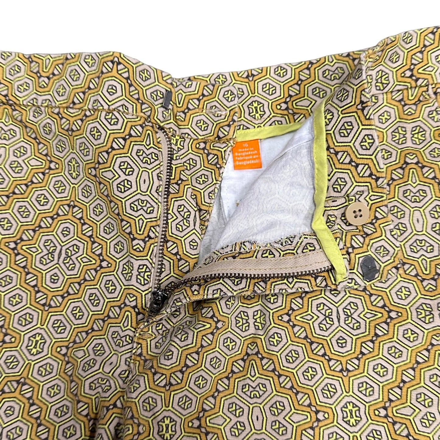 Joe Fresh Womens 16 Geometric Print Chino Shorts Mid Rise Yellow Coin Pocket