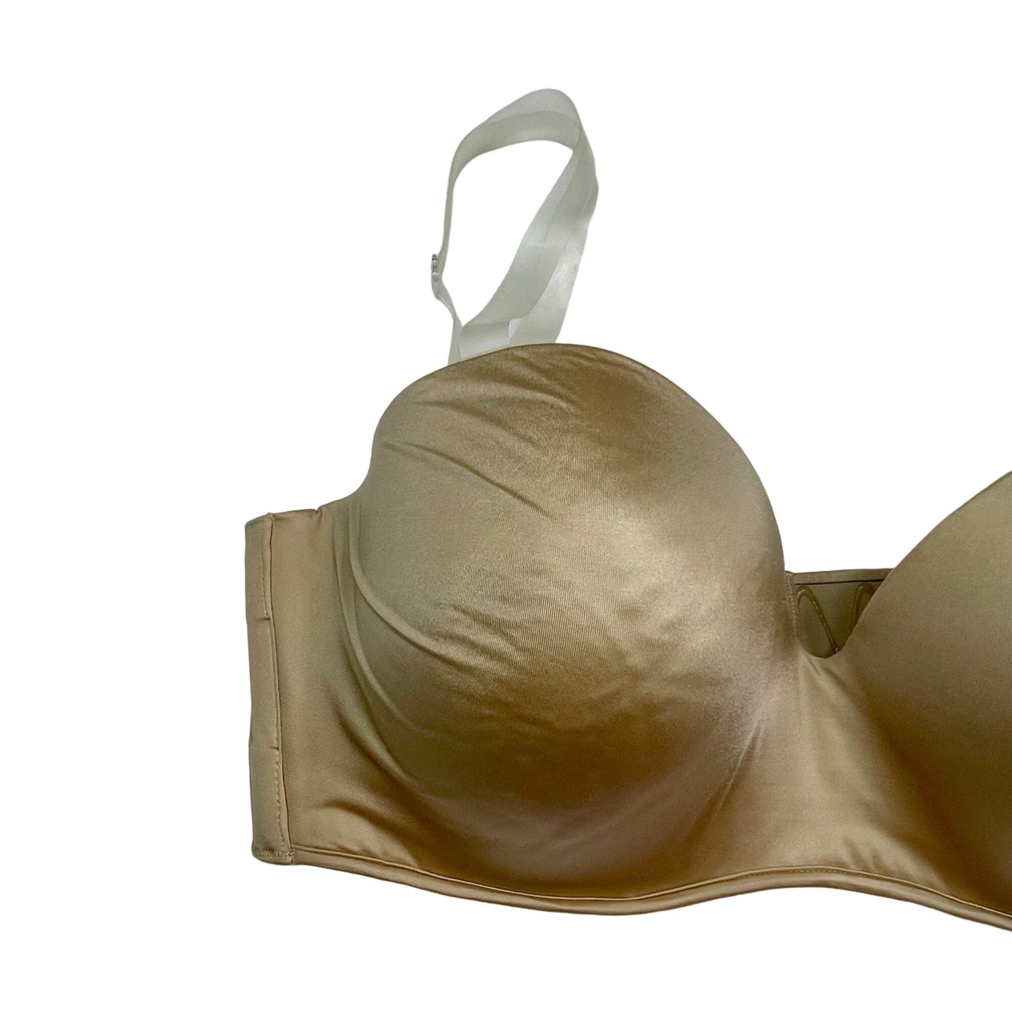 Cacique 40F Tan Strapless Bra Lined Underwire Lightly Padded Removable Straps