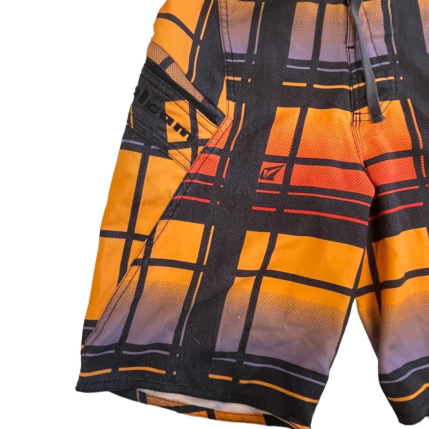 Volcom Boys 10 Armstrong Print Orange Boardshorts Swim Trunks Surf 4 Way Stretch