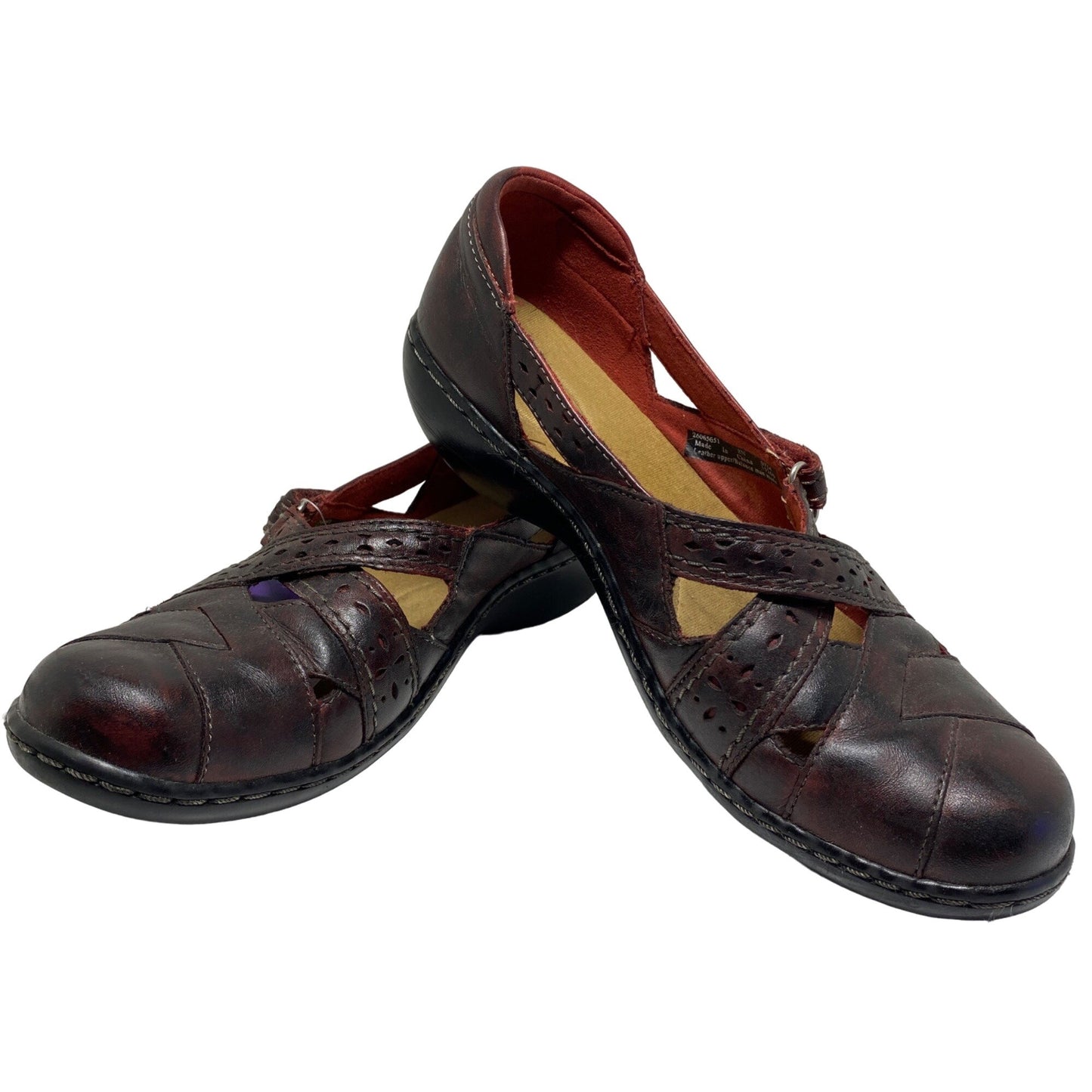 Clarks Ashland Spin Q Slip On Leather Shoes Oxblood Red Size 8N 26065651 Comfort