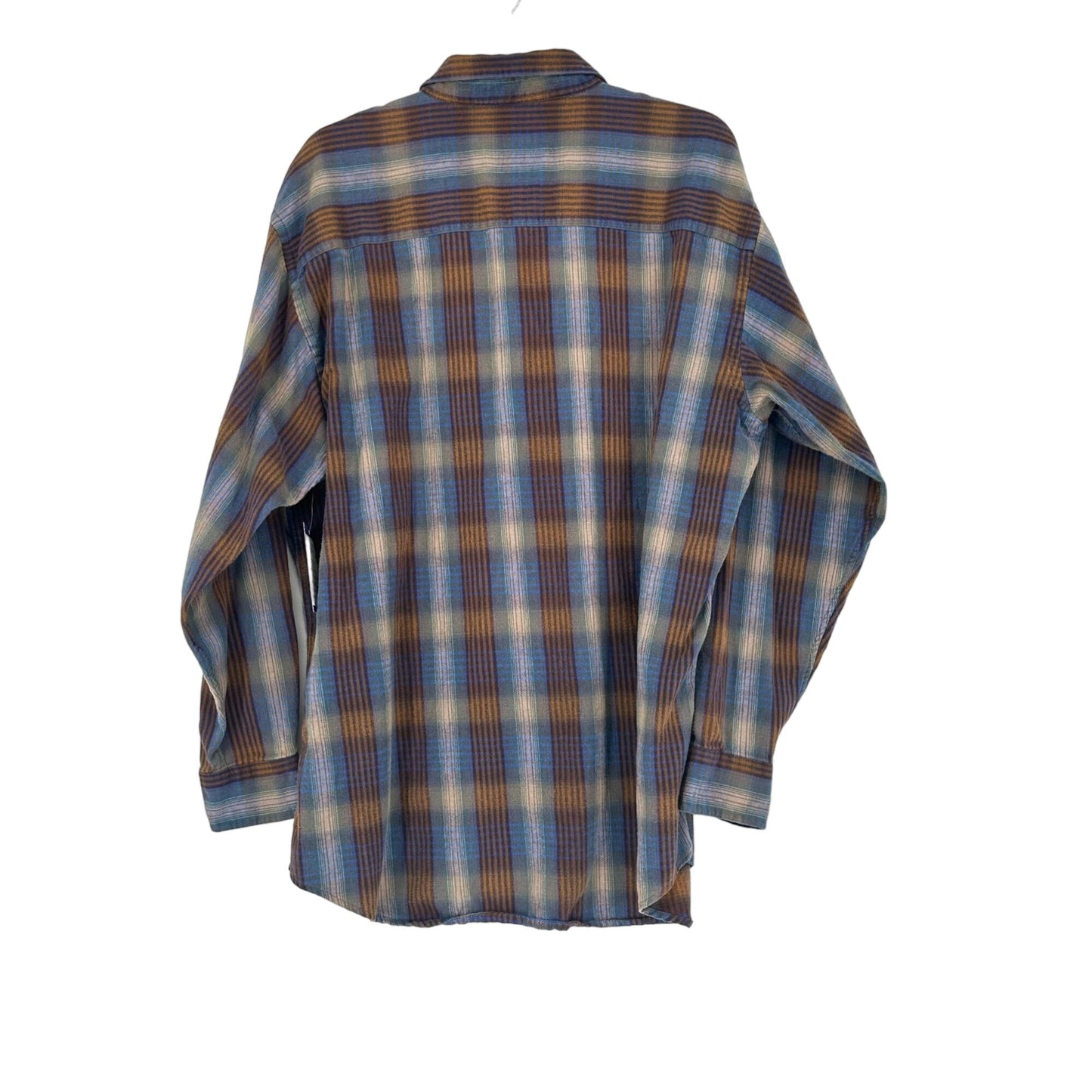 Woolrich XL Long Sleeve Light Flannel Button Front Blue Brown Plaid Front Pocket