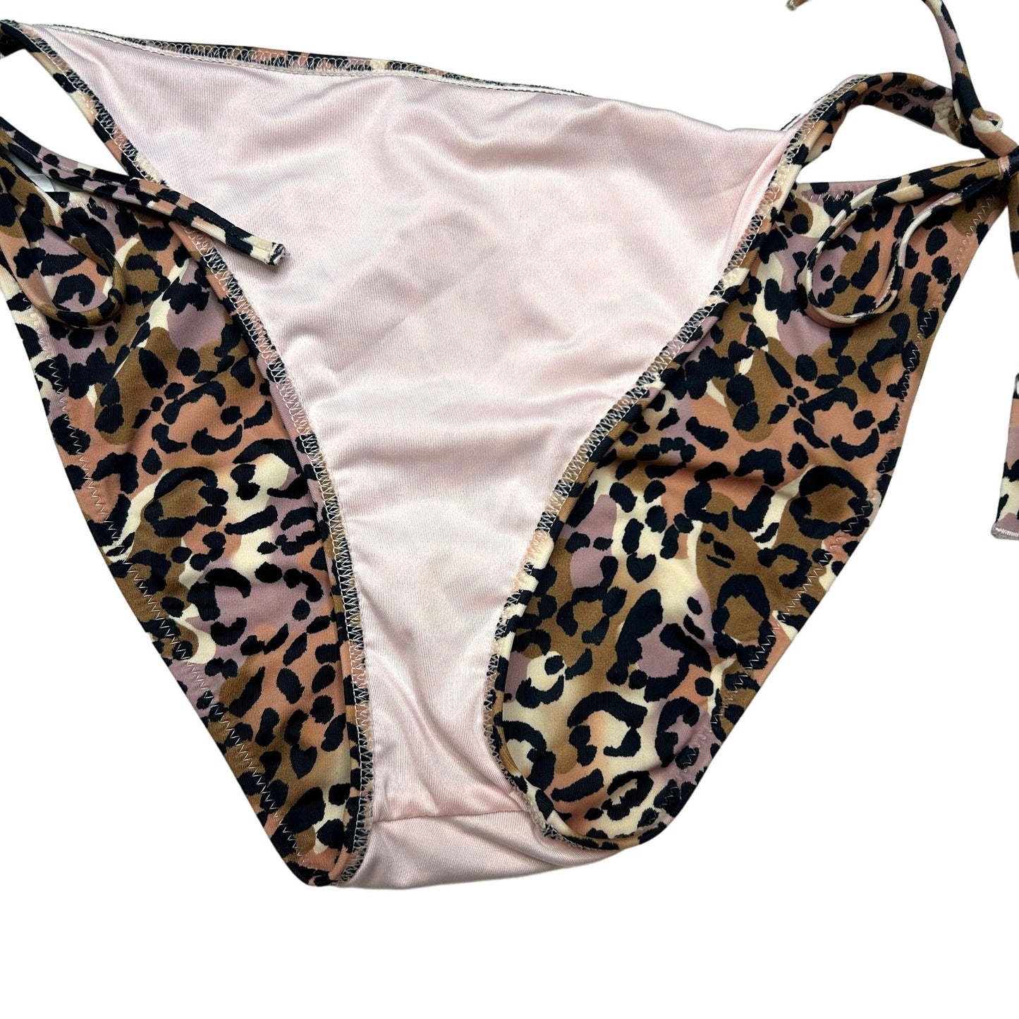 Shade & Shore Womens M Bikini Bottom Side-Tie Cheeky Animal Print Leopard Brown