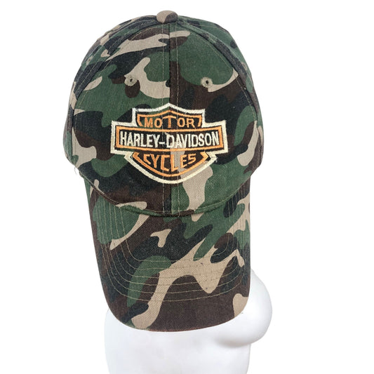 Harley Davidson Embroidered Logo One Size Adjustable Strap Hat Cap Camouflage