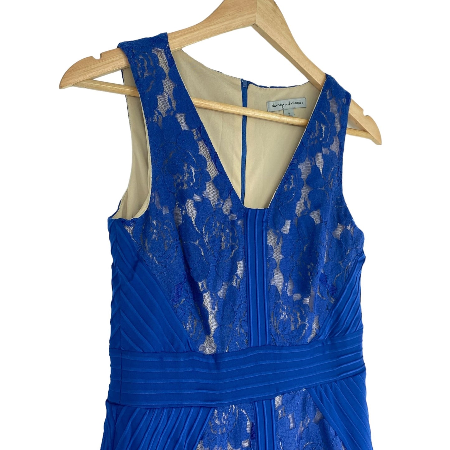 Danny Nicole Womens 4 Royal Blue Sheath Dress Lace Fit Flare VNeck Sleeveless