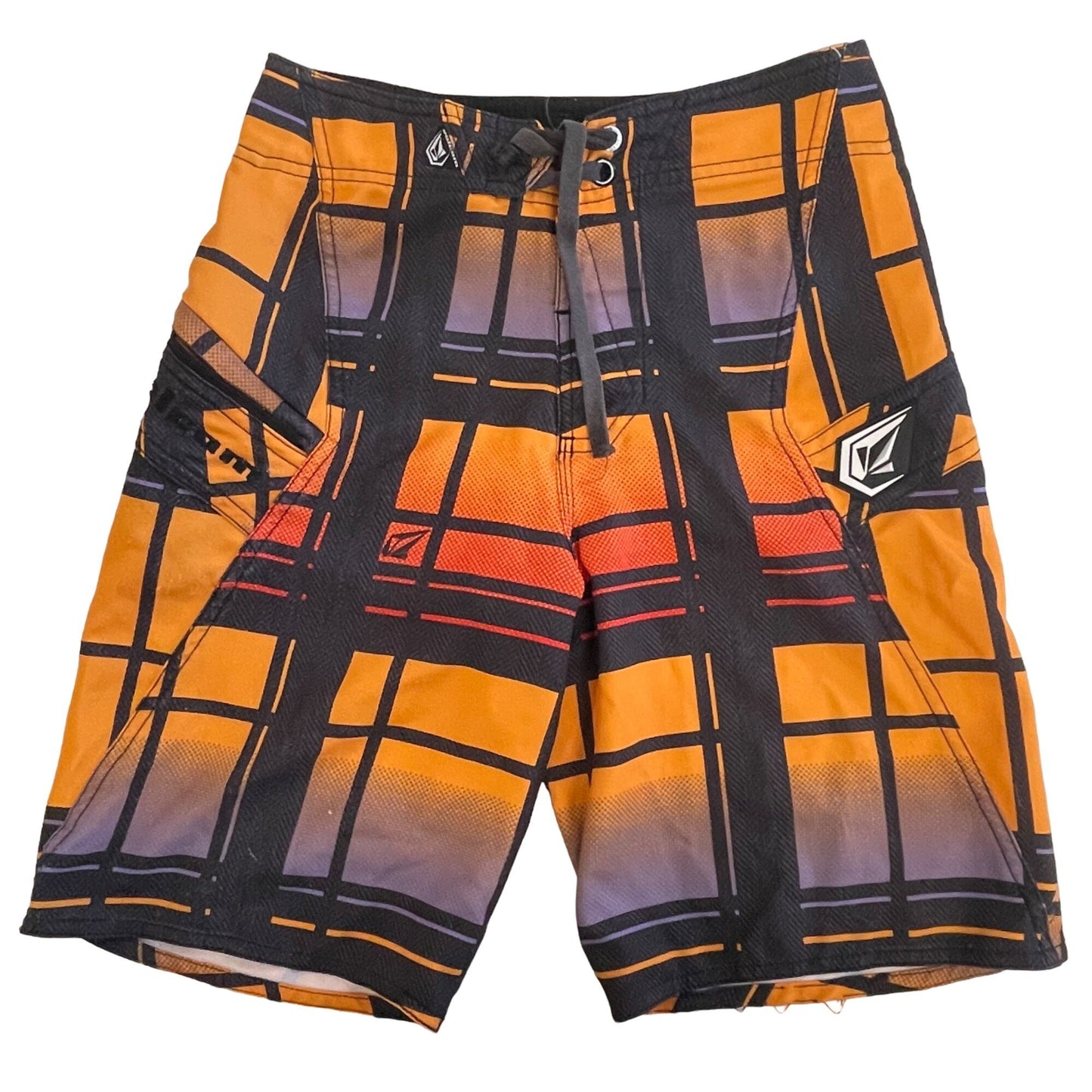 Volcom Boys 10 Armstrong Print Orange Boardshorts Swim Trunks Surf 4 Way Stretch