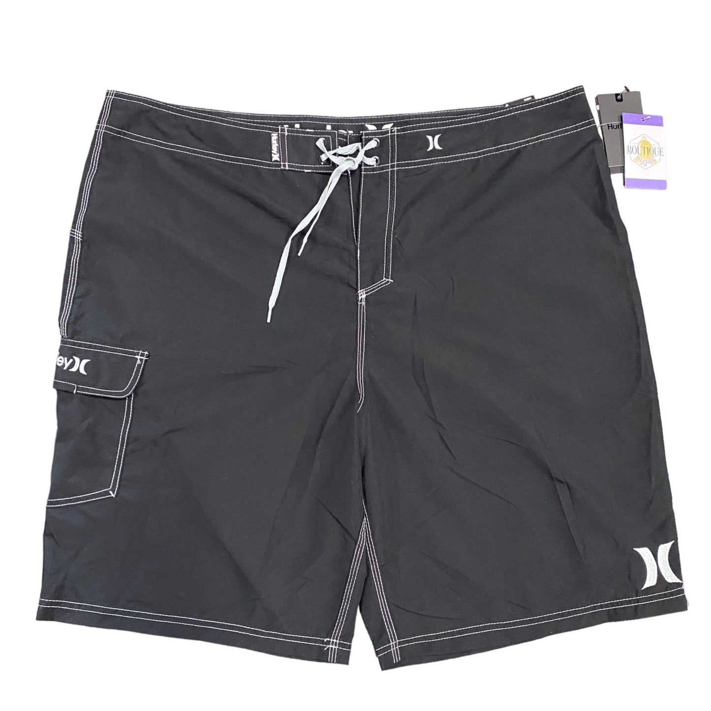 NWT Hurley Mens 42x22 Gray Swim Trunks Board Shorts Knee Length Drawstring Waist