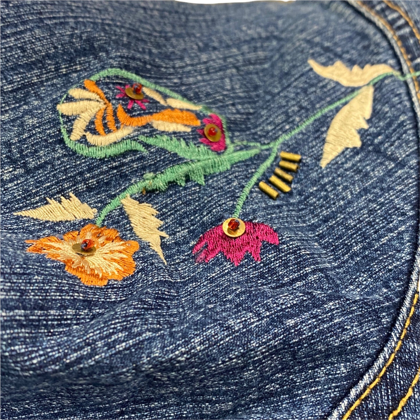 Vintage Two Twenty Collection Womens M Blue Jean Jacket Floral Embroidered Denim