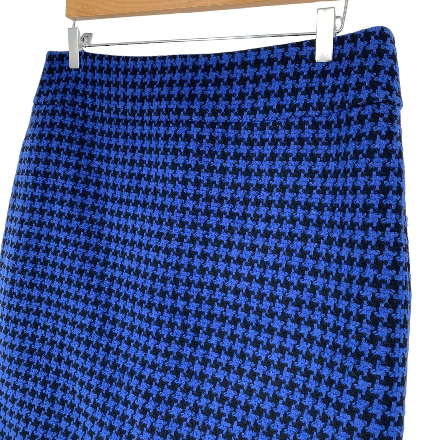 Ann Taylor 12 Blue Houndstooth Pencil Skirt Wool Blend Lined Career Office